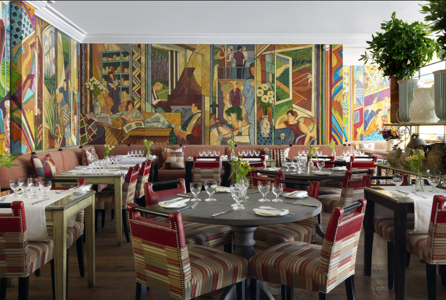Dora Carrington Room at Charlotte Street Hotel, vibrant mural for events and celebrations.