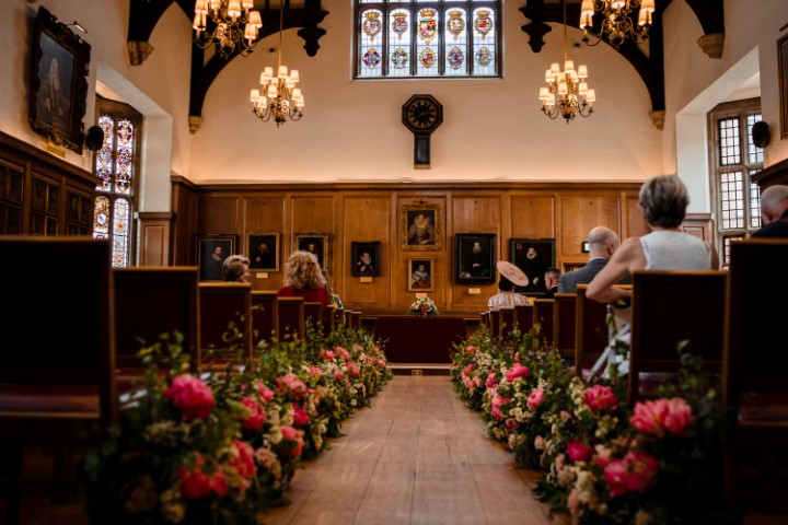 Gray's Inn Wedding | Elegant Floral Aisle | Historic Venue