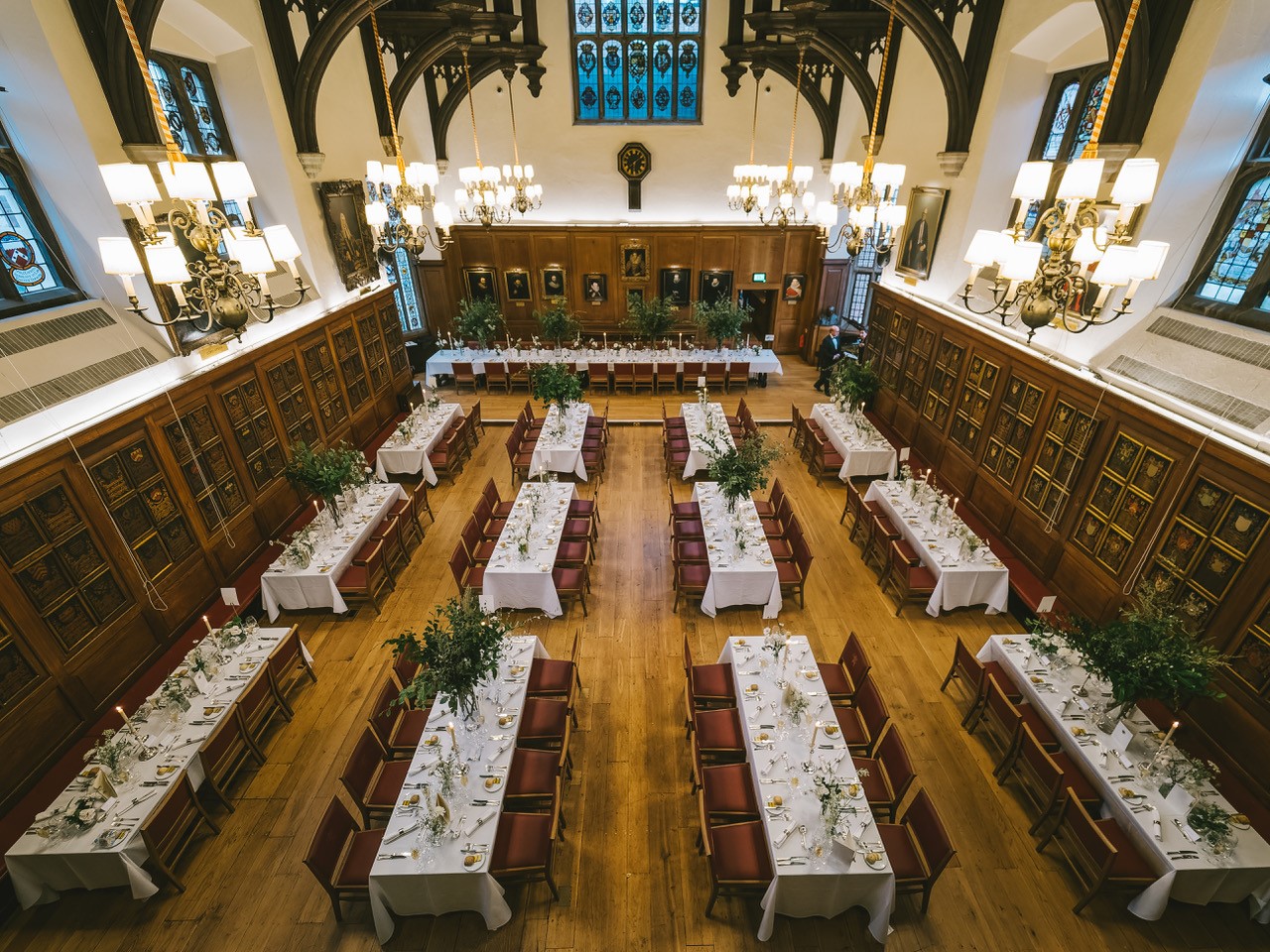 Gray's Inn wedding banquet, chandeliers, formal event