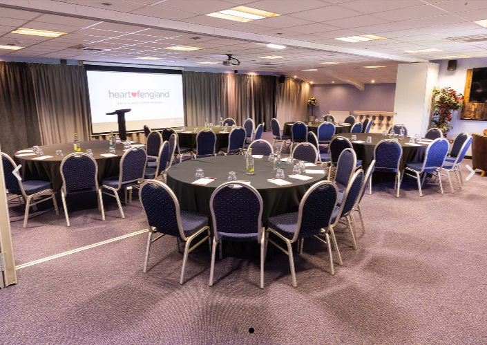 Chestnut suite banquet meeting room at Heart of England Conference & Events Centre.