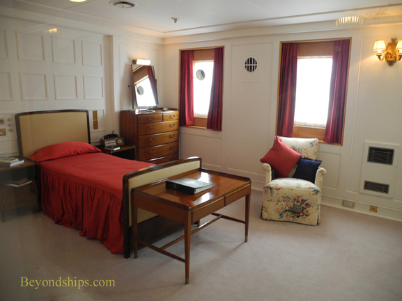 Royal Yacht Britannia stateroom, elegant cabin for executive events and corporate conferences.