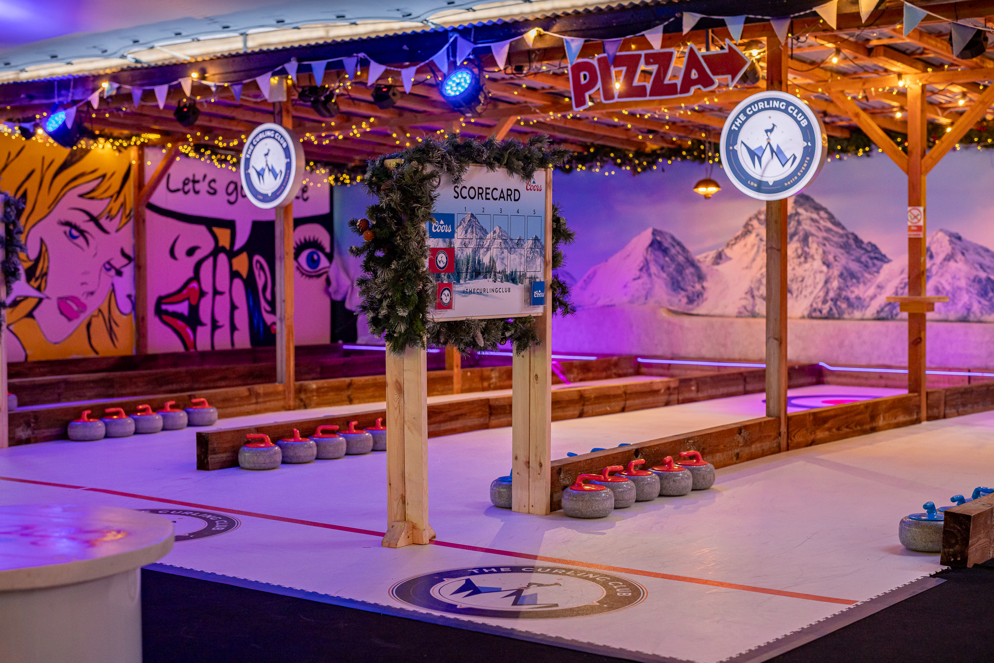 The Curling Club at Vinegar Yard: interactive team building pop-up venue for corporate events.