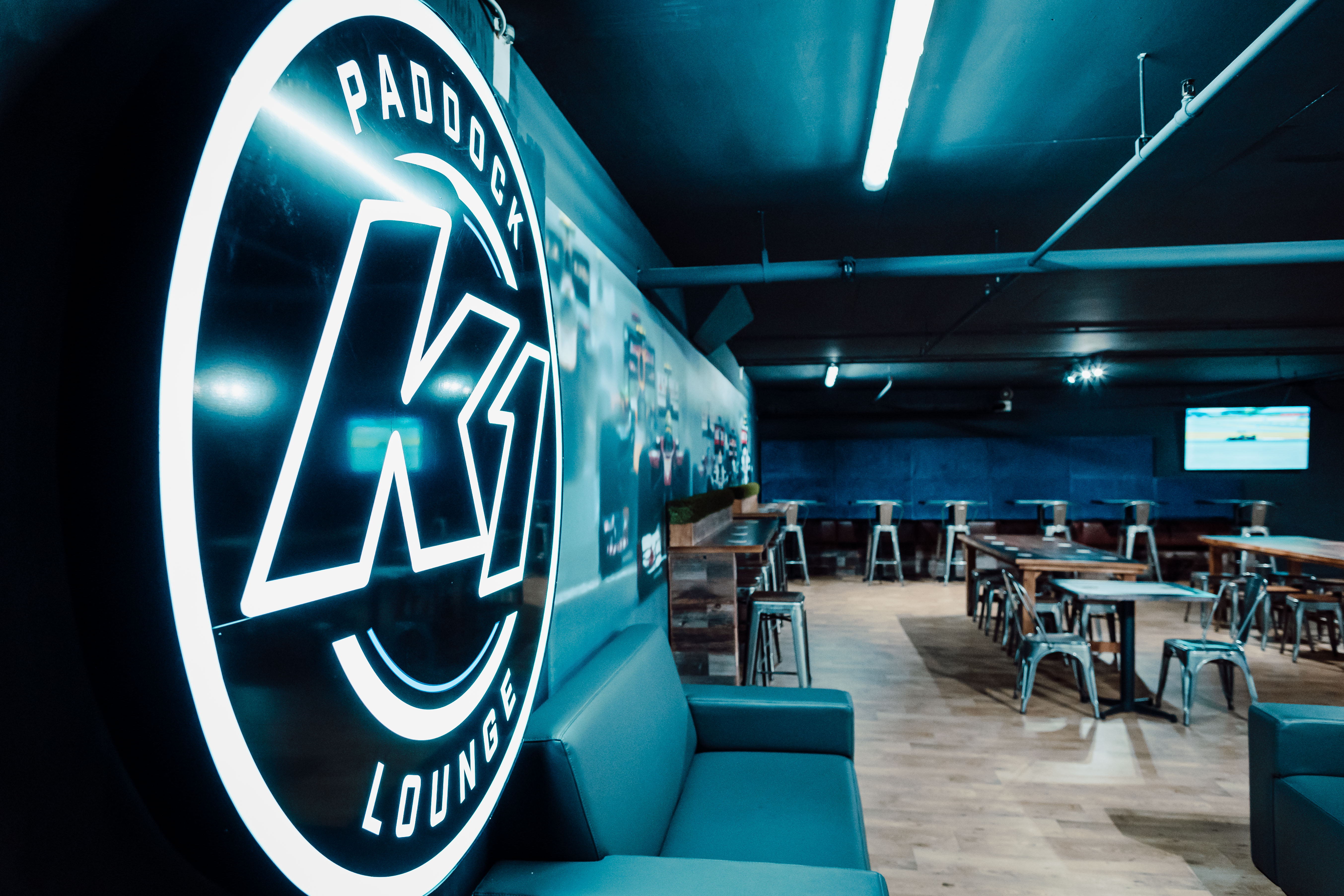 Modern event space at K1 Speed Canary Wharf, ideal for corporate gatherings and team-building.