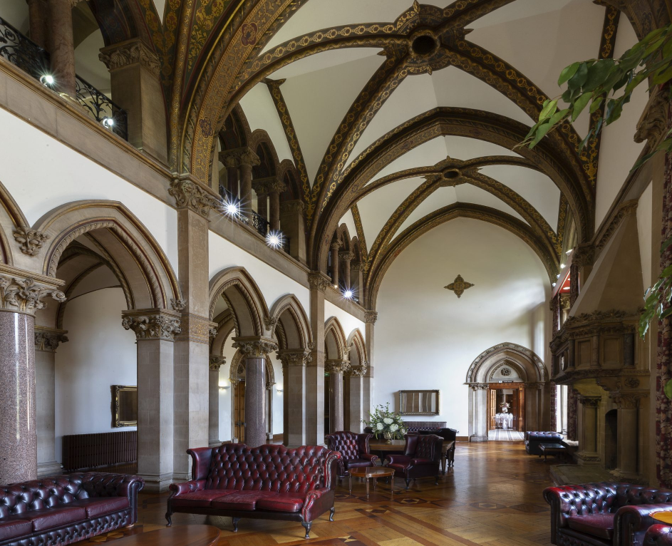 Great Hall at Kelham Hall with vaulted ceilings, ideal for upscale receptions and VIP events.