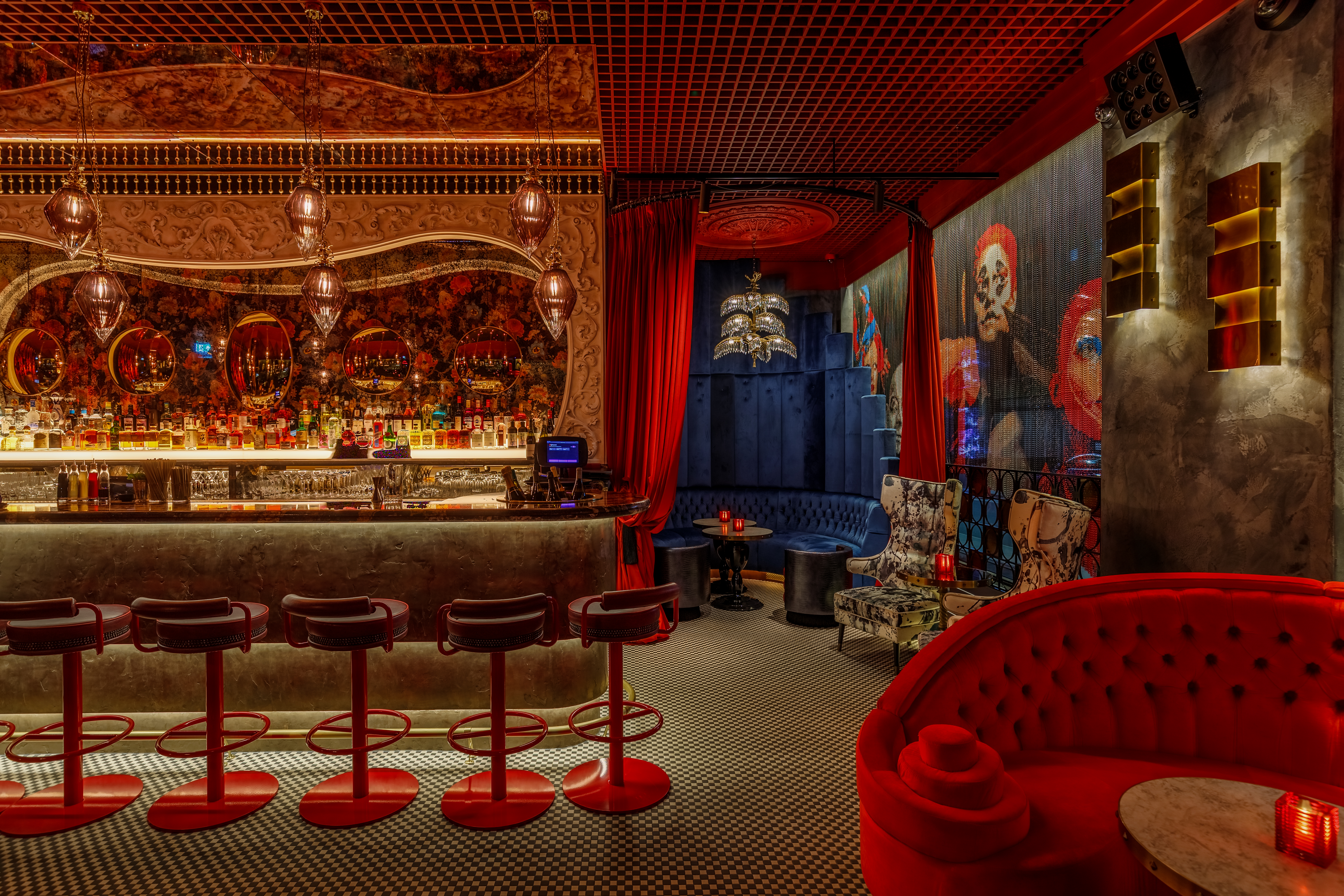 Stylish bar at Chateau Denmark, vibrant decor perfect for cocktail receptions and networking.