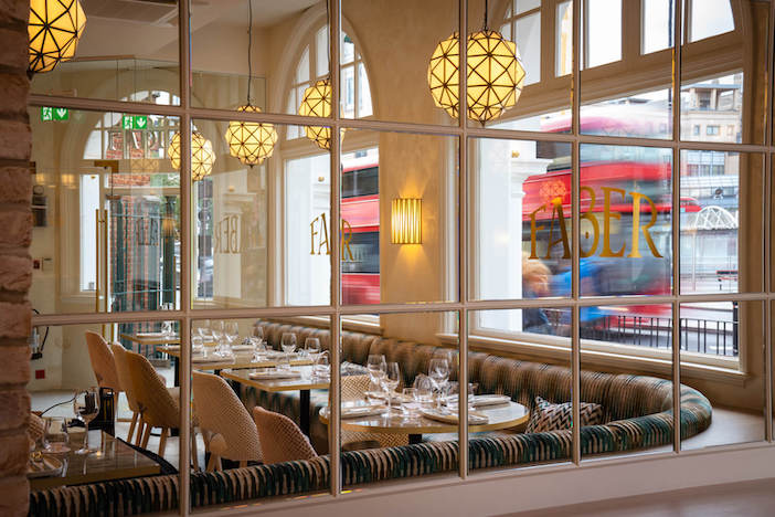 Faber Wine & Seafood Restaurant: upscale corporate dinner venue with banquette seating.