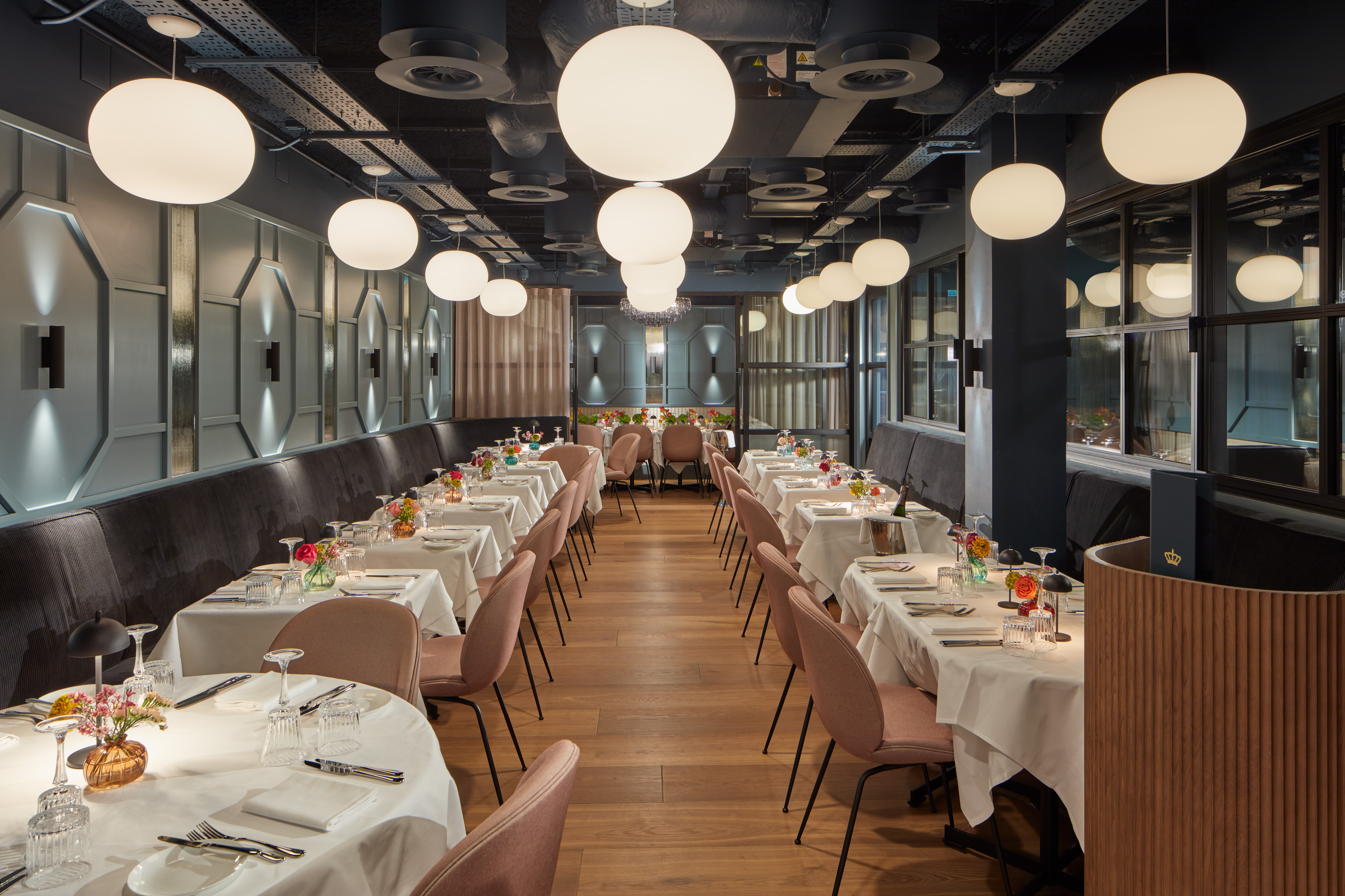 Elegant dining space in Bechstein Hall for corporate events and private gatherings.