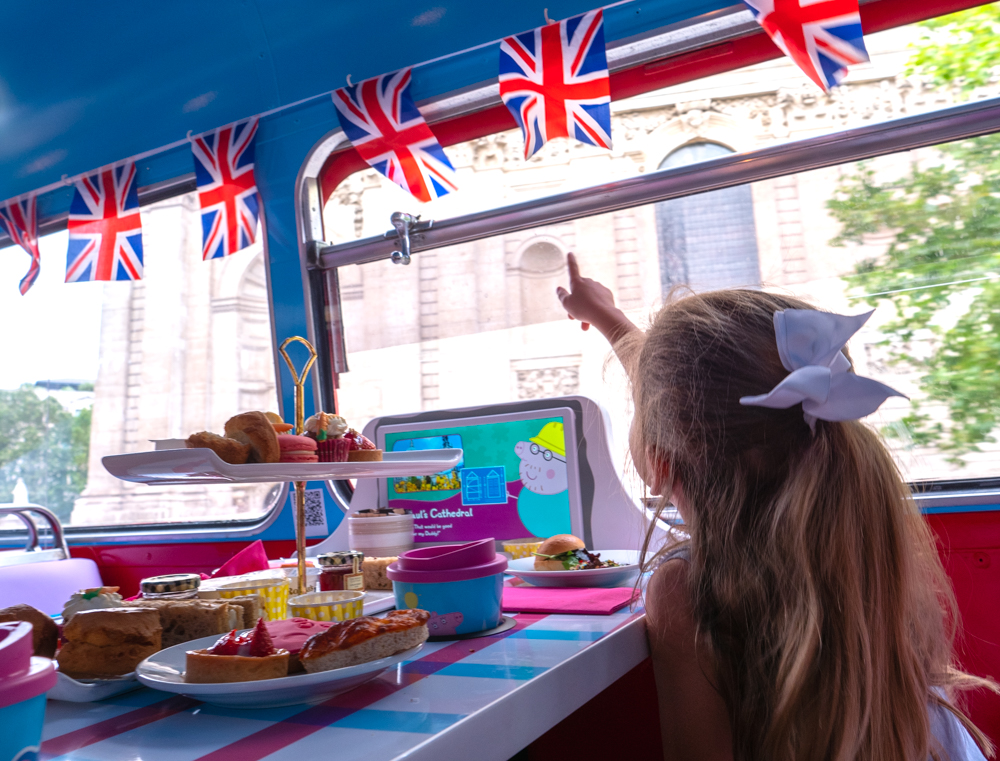 Peppa Pig themed afternoon tea bus in London for experiential event hire and corporate tours.