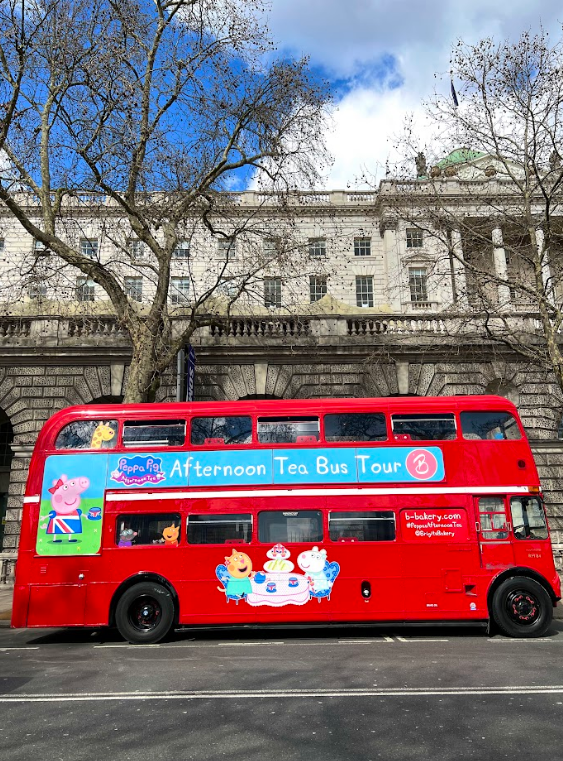 Peppa Pig branded double-decker bus for private parties and London afternoon tea events.