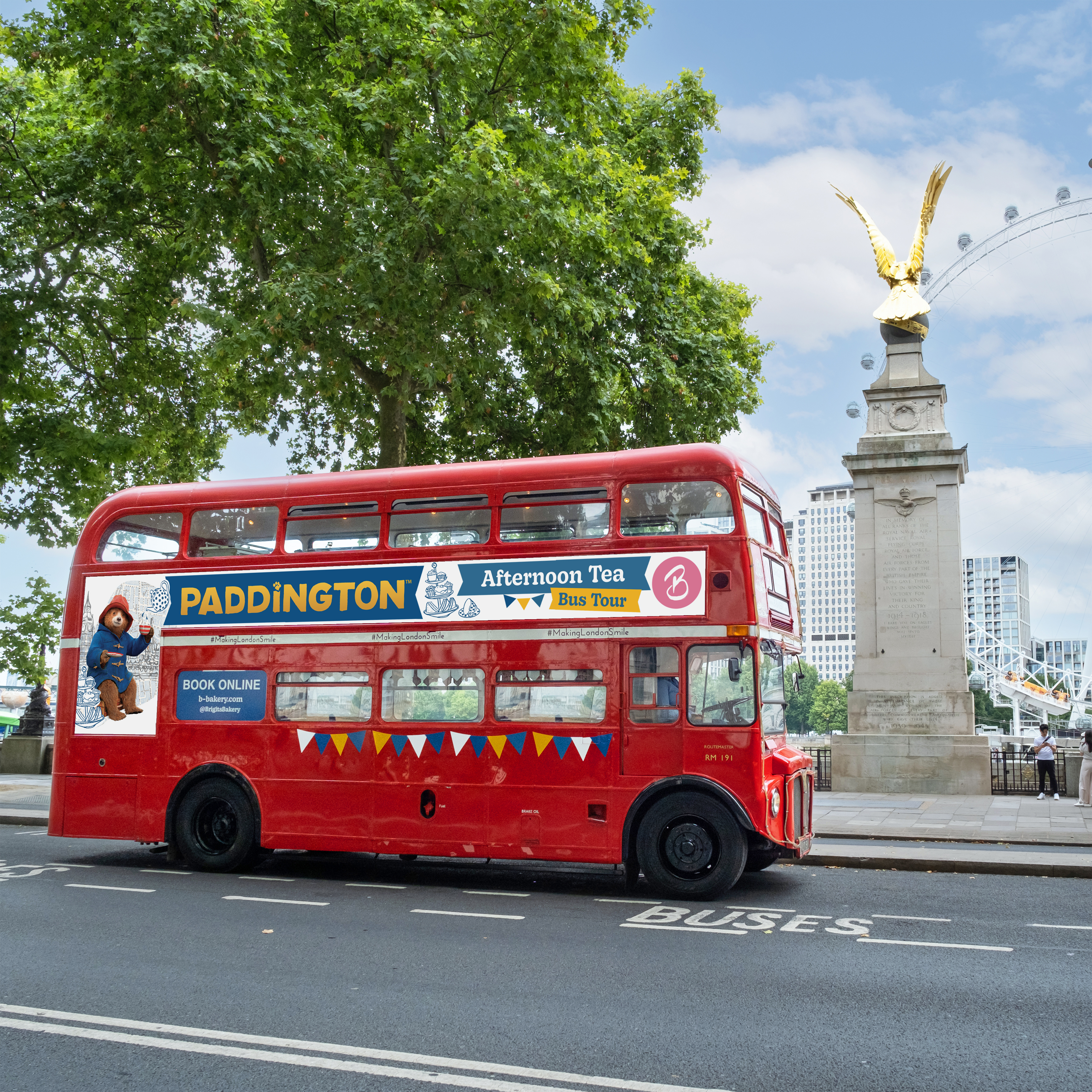 Paddington branded double-decker bus for private hire and afternoon tea party events in London.