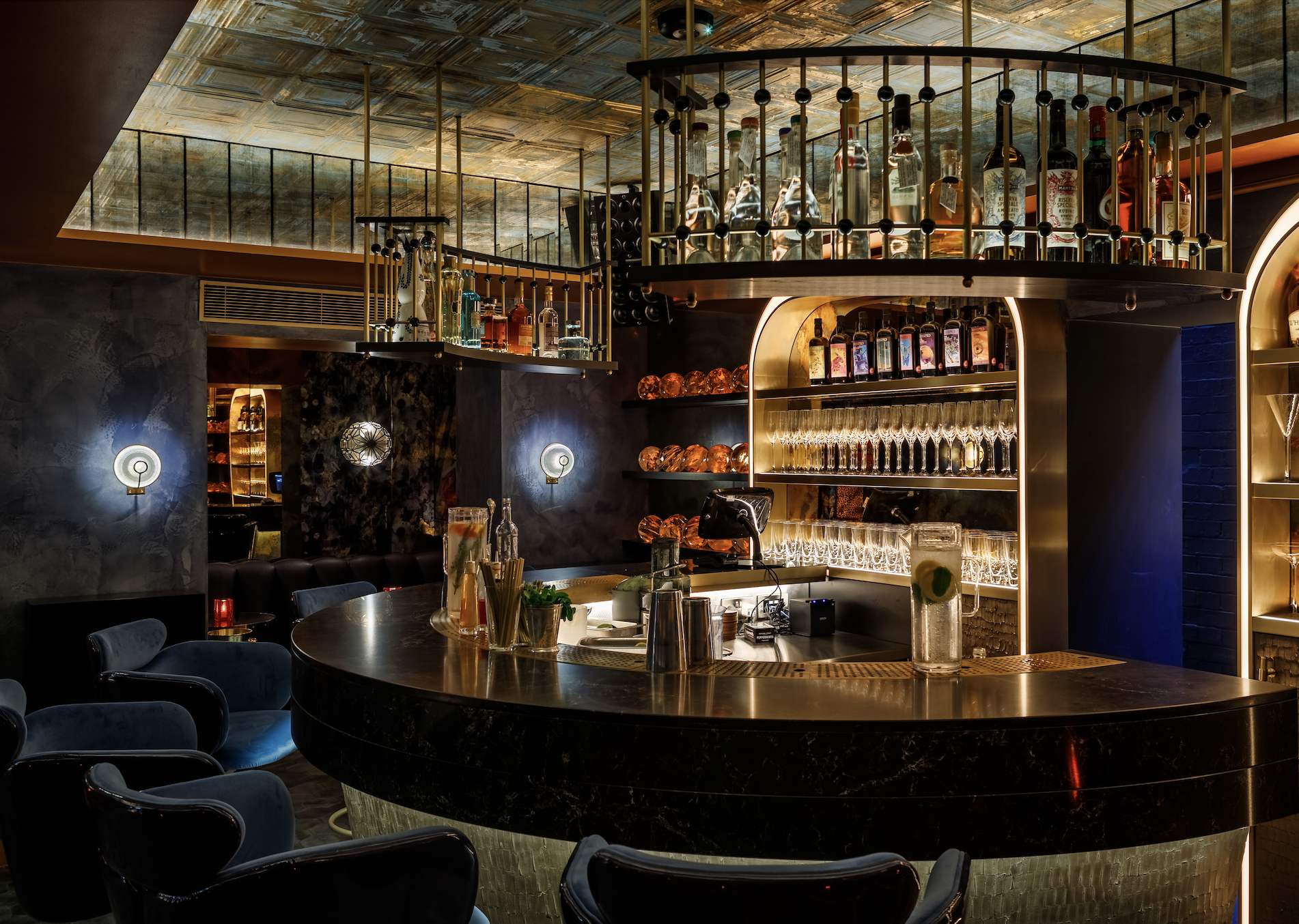 Chic bar at dial8 in Thirteen London, perfect for networking events and gatherings.