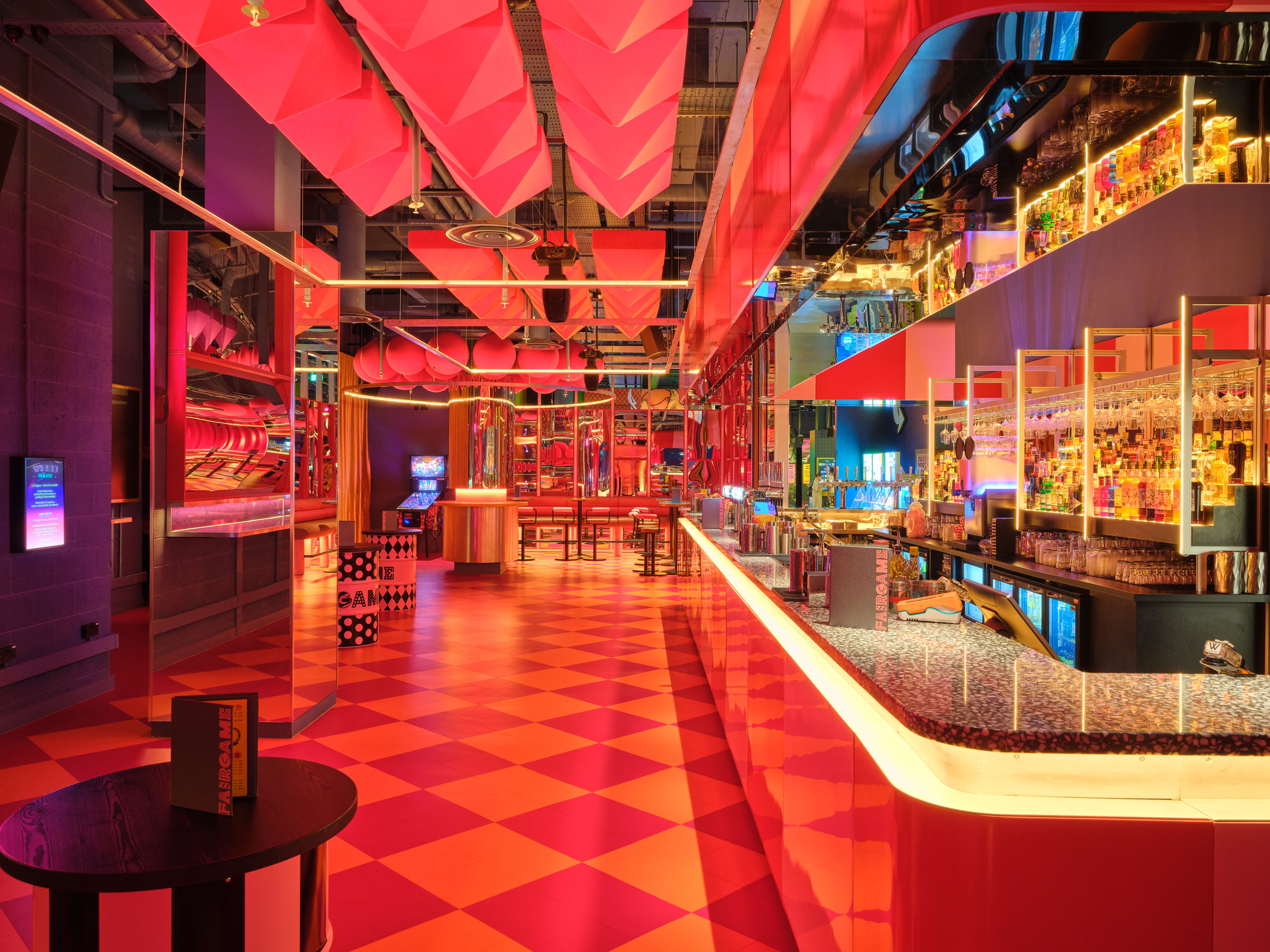 The Fun House event space with stylish bar, perfect for dynamic gatherings and networking.