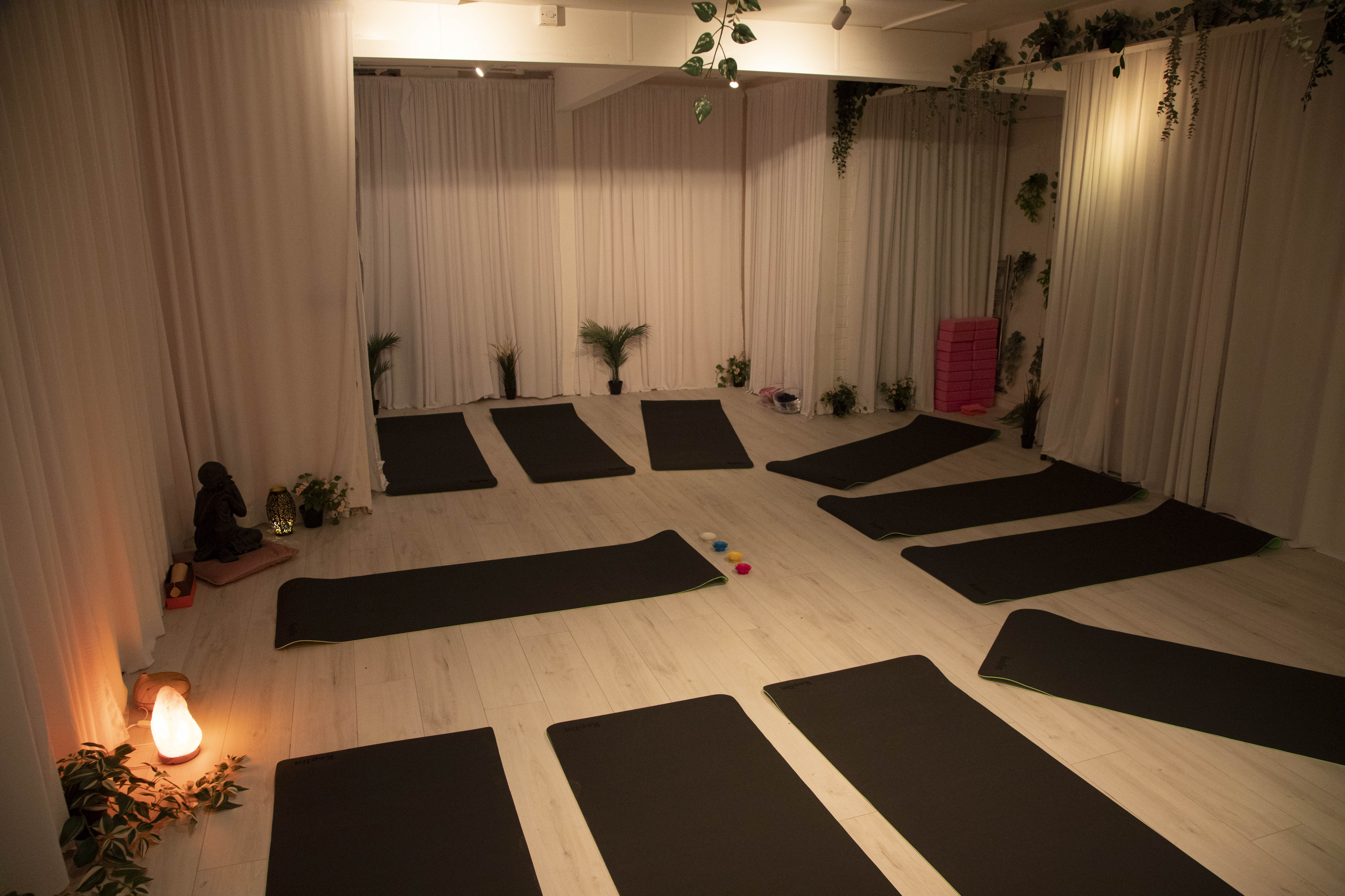 Circular seating in Beyond Stretch studio for wellness corporate retreats and team building.
