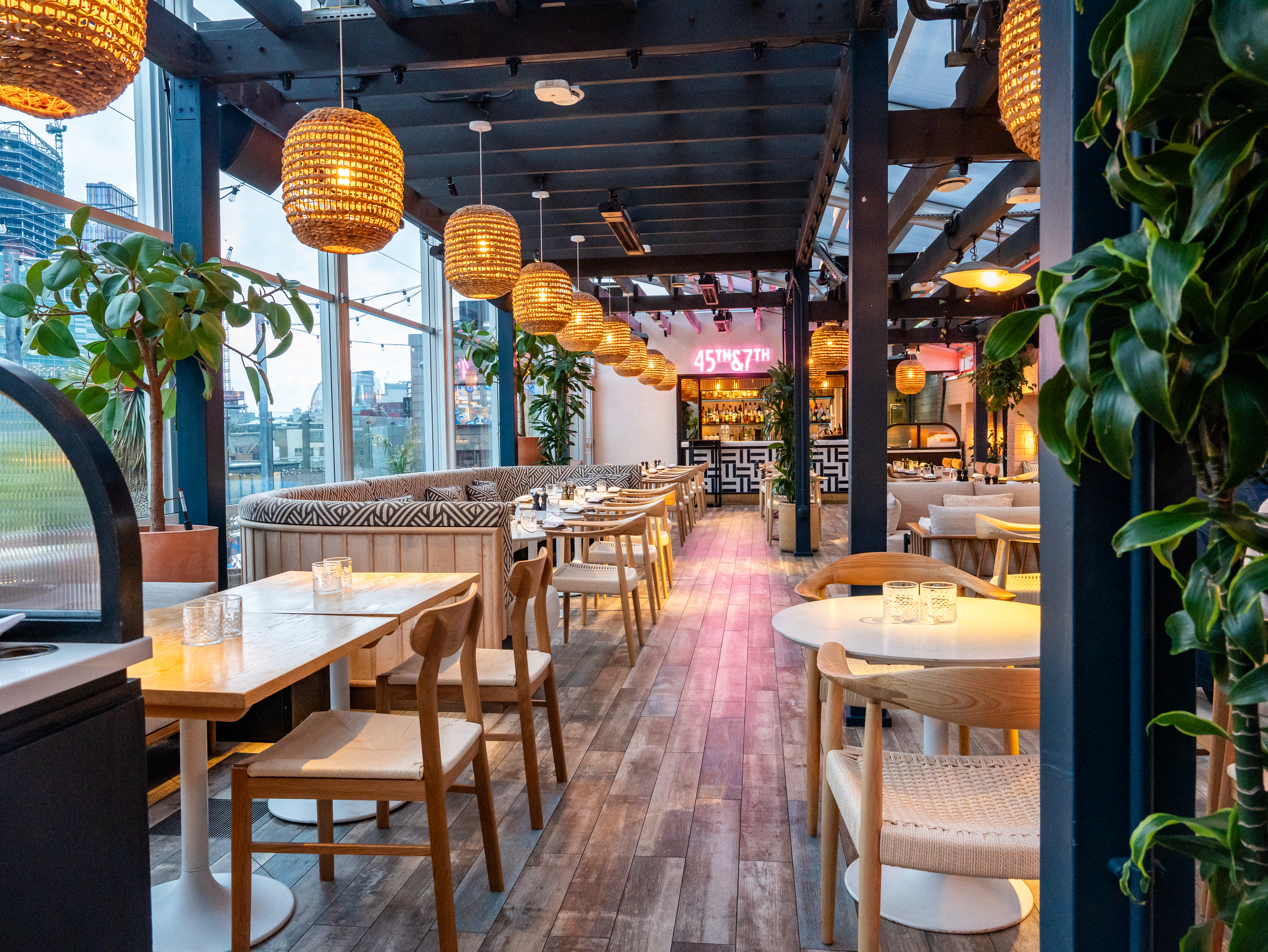 Stylish restaurant venue in London with flexible seating for events and natural light