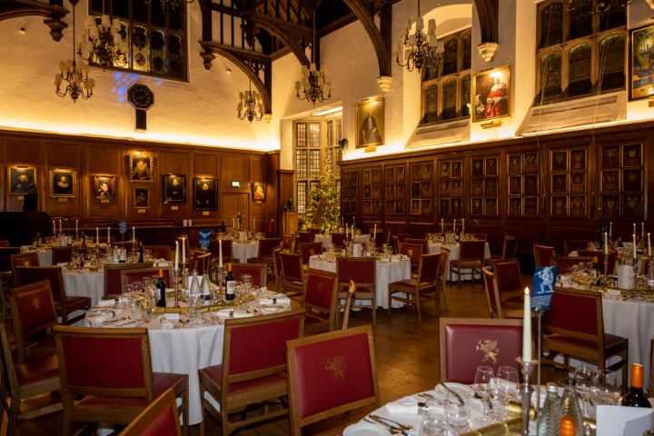 Elegant banquet hall at Gray's Inn for Christmas parties and formal events.