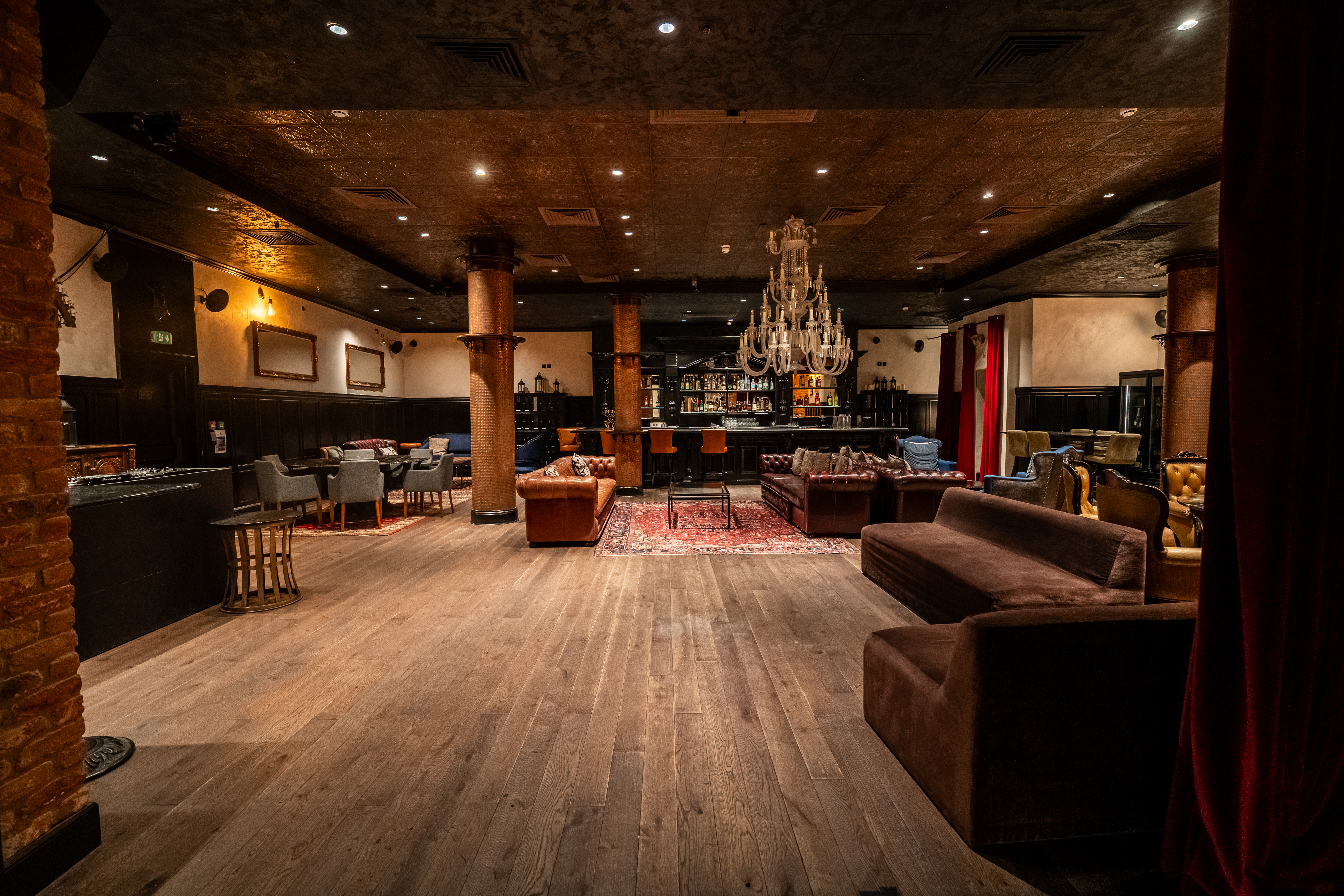 Stylish event venue Parallel 45 in London with elegant decor and warm lighting.