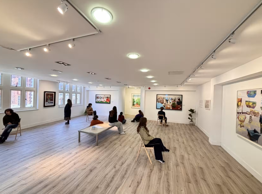 Minimalist MODO Gallery space with scatter seating for art exhibitions and creative events.