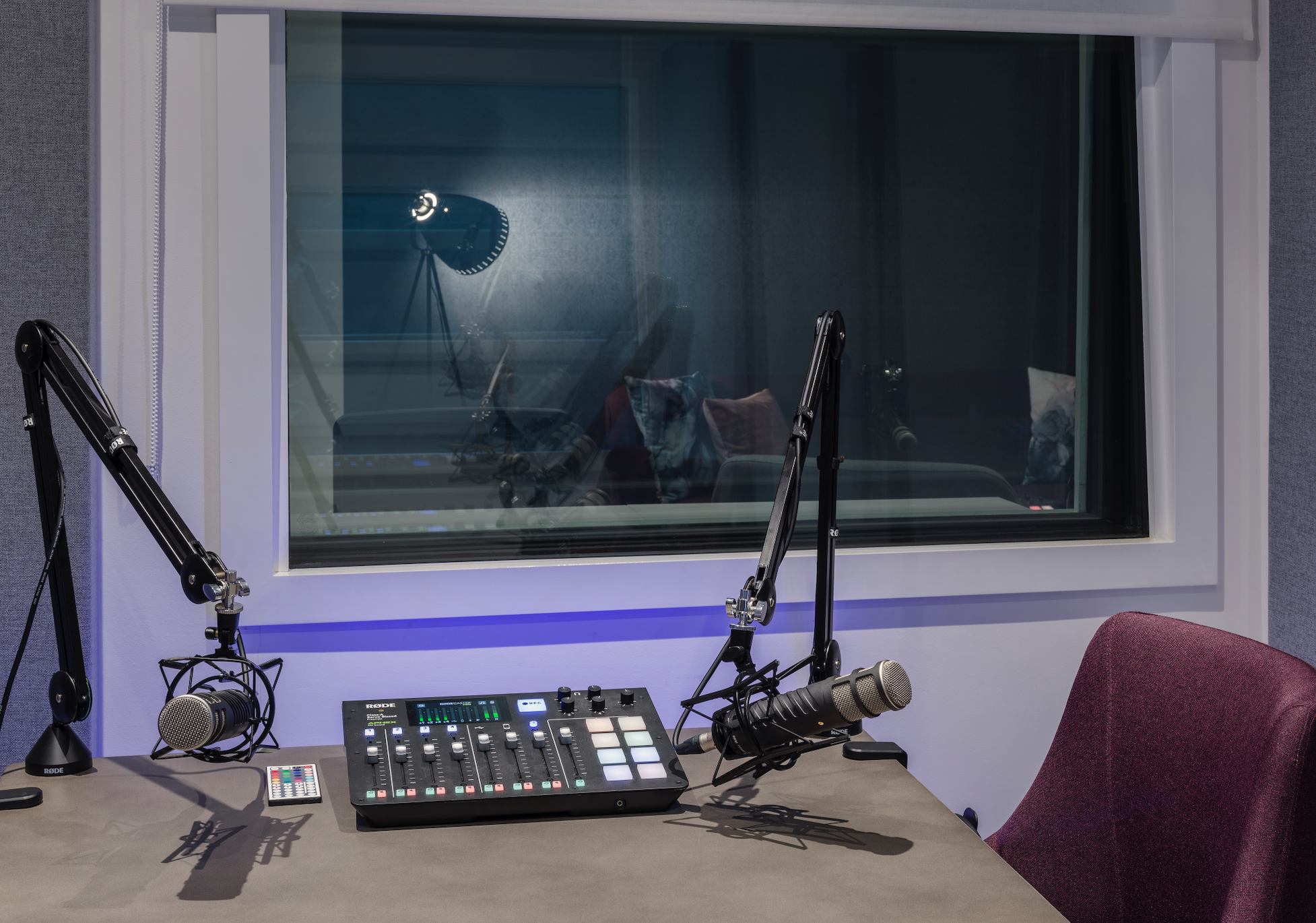 Modern recording studio in West London, ideal for podcasts and live events.