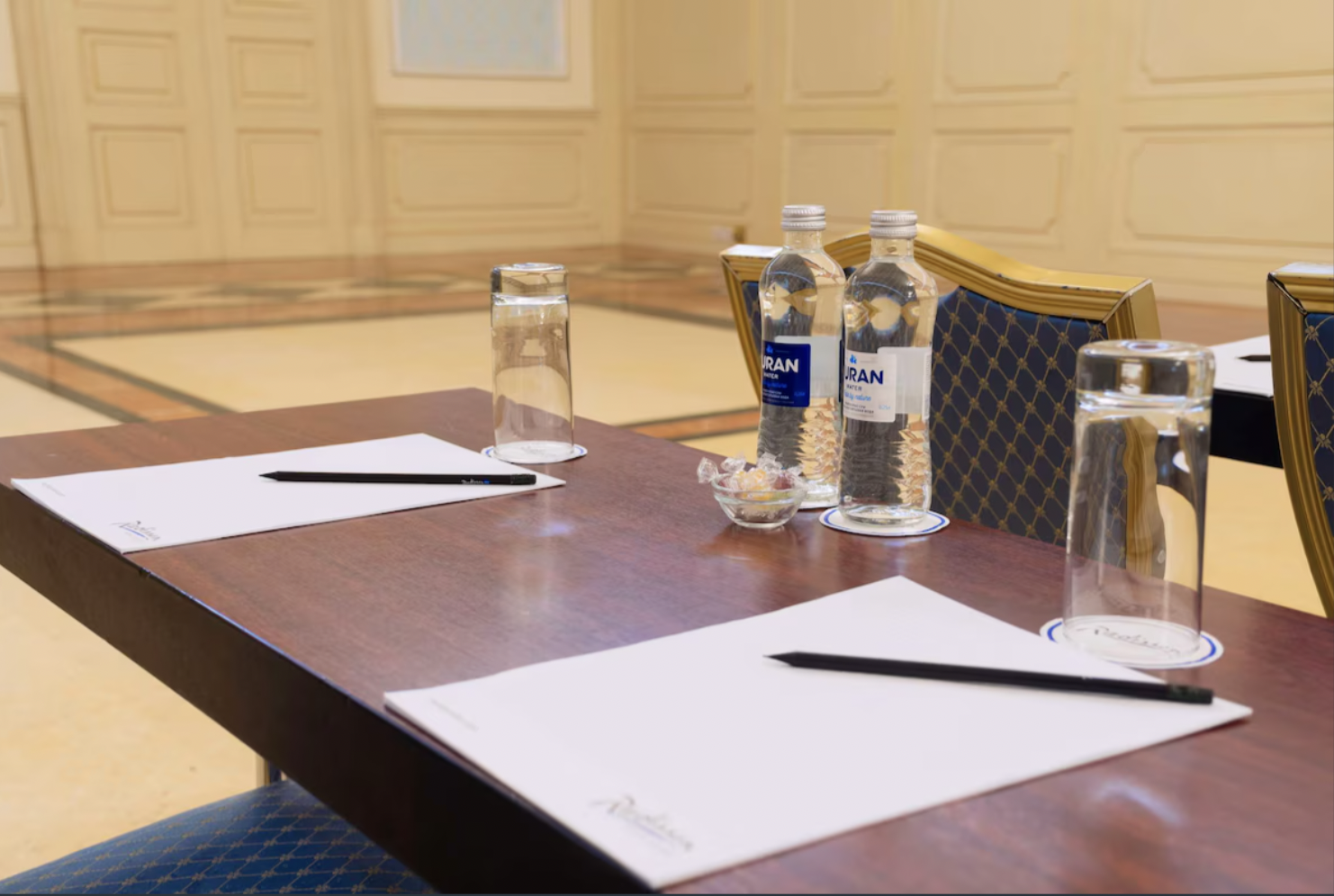 Classroom-style meeting room at Radisson Hotel Astana for professional corporate events.