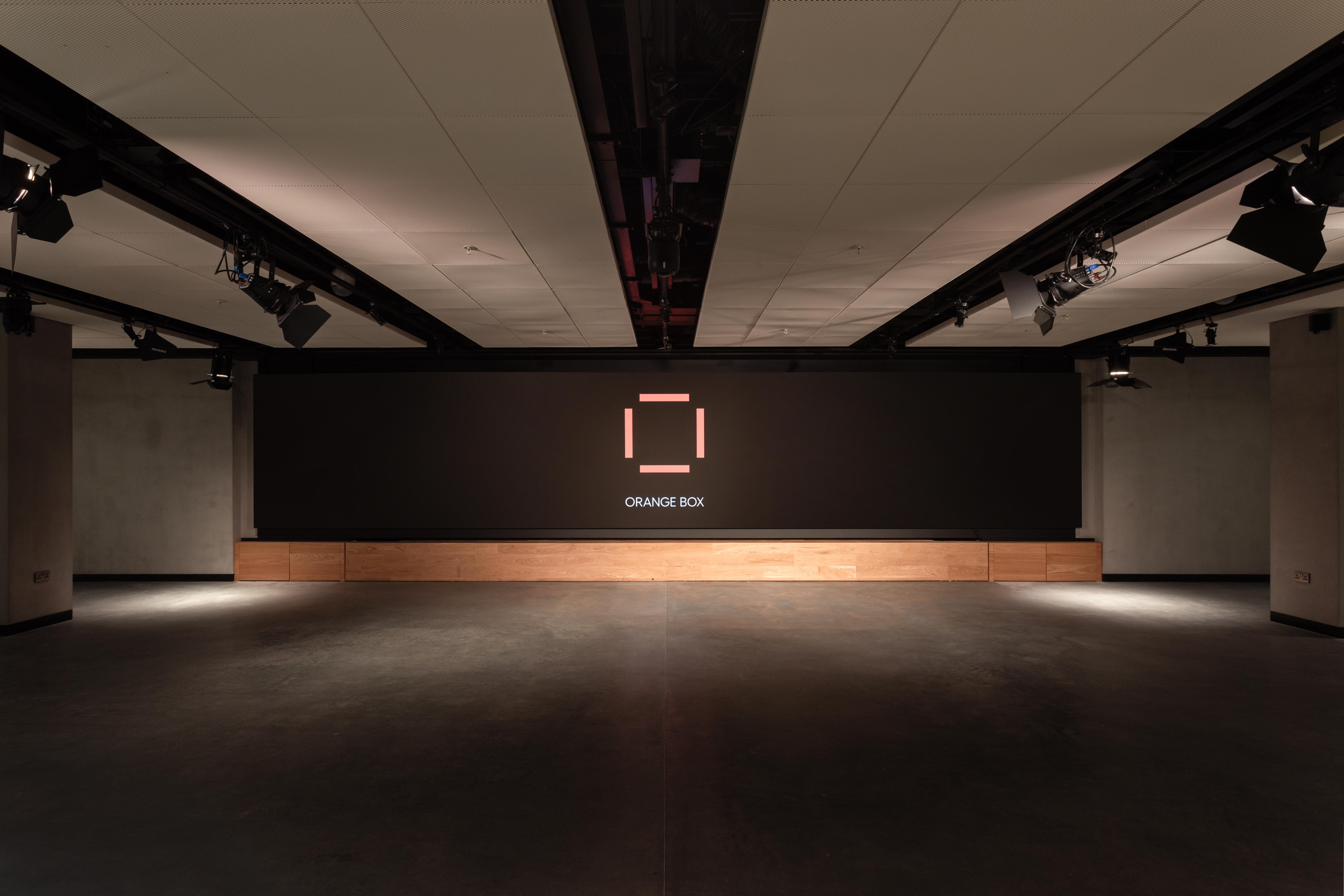 Modern event space at Orange Box, Fulham with versatile minimalist design.