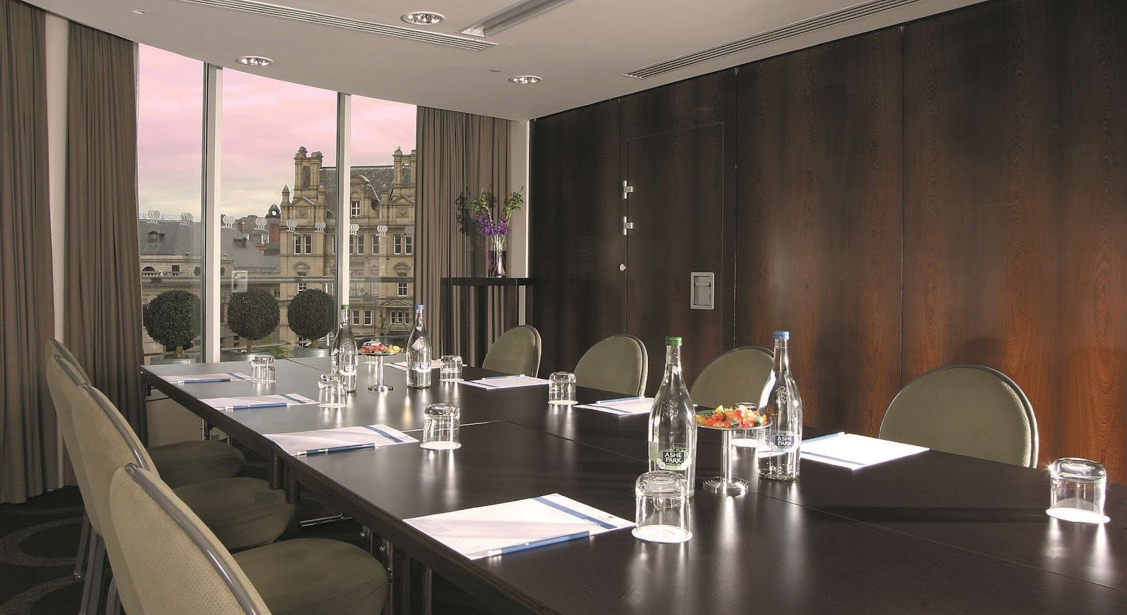 Boardroom meeting room at Park Plaza Leeds with city views for executive corporate events.
