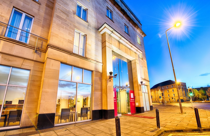 Hotel exterior in Haymarket Edinburgh at twilight, ideal for corporate events and networking.
