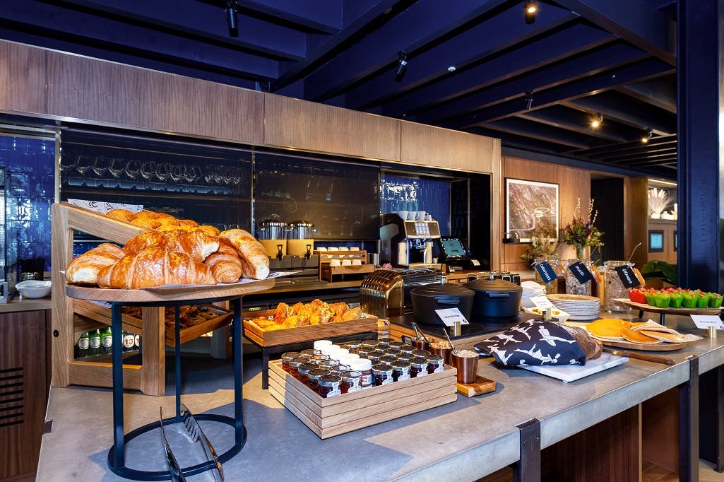 Contemporary breakfast buffet station at Edinburgh corporate event or boutique meeting venue.