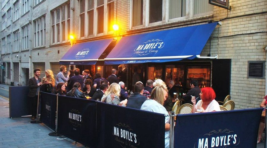 Outdoor Basement Bar at Ma Boyle's, vibrant setting for gatherings and events.