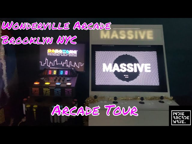 Wonderville arcade, neon-lit retro gaming venue for Brooklyn team-building and corporate events.