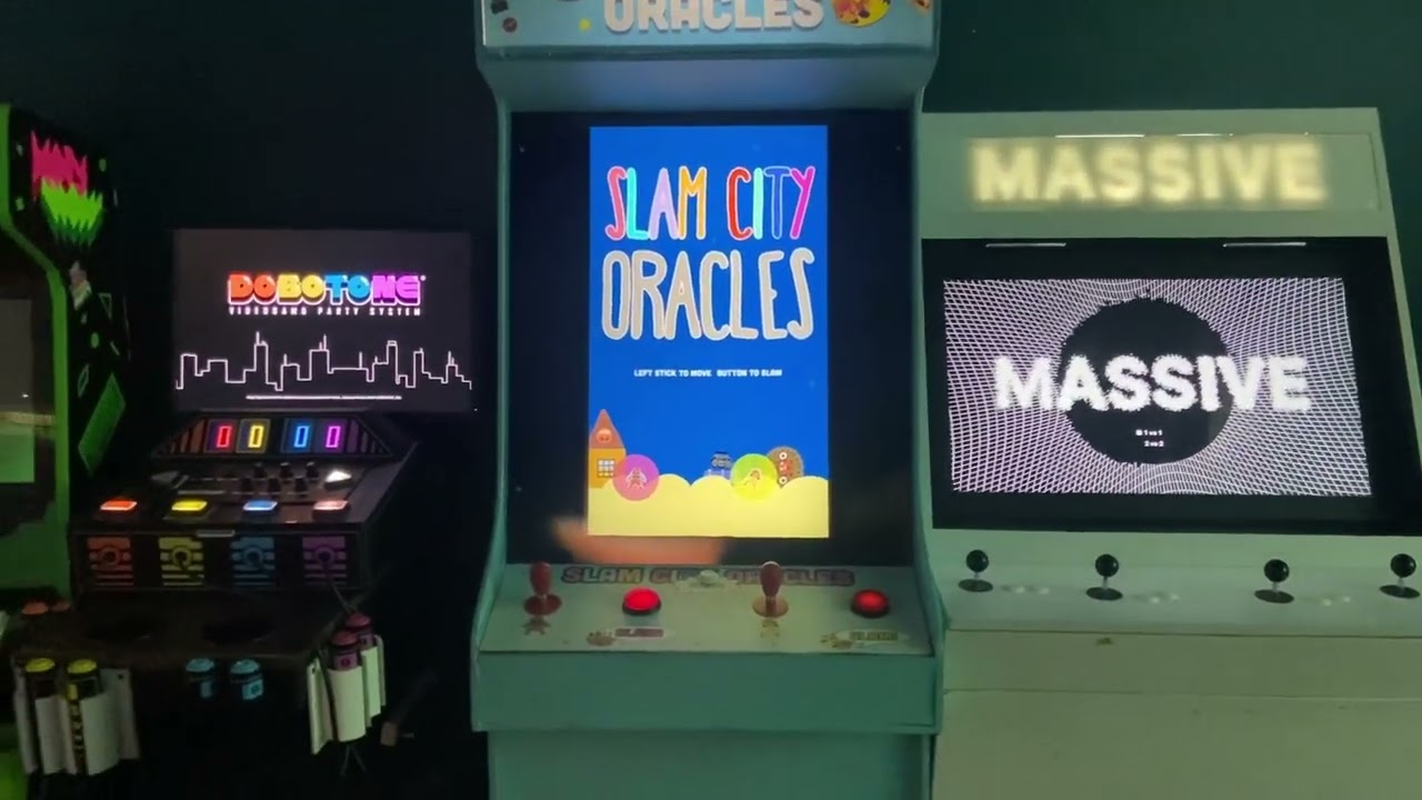 Arcade game in Wonderville, interactive corporate lounge networking event.