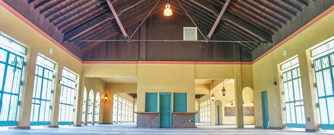 Rustic City Park Pavilion with vaulted ceilings for industrial wedding and event receptions.