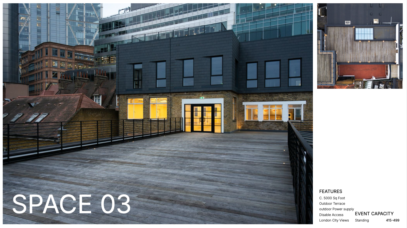 Rooftop venue with city views for evening receptions and networking events.