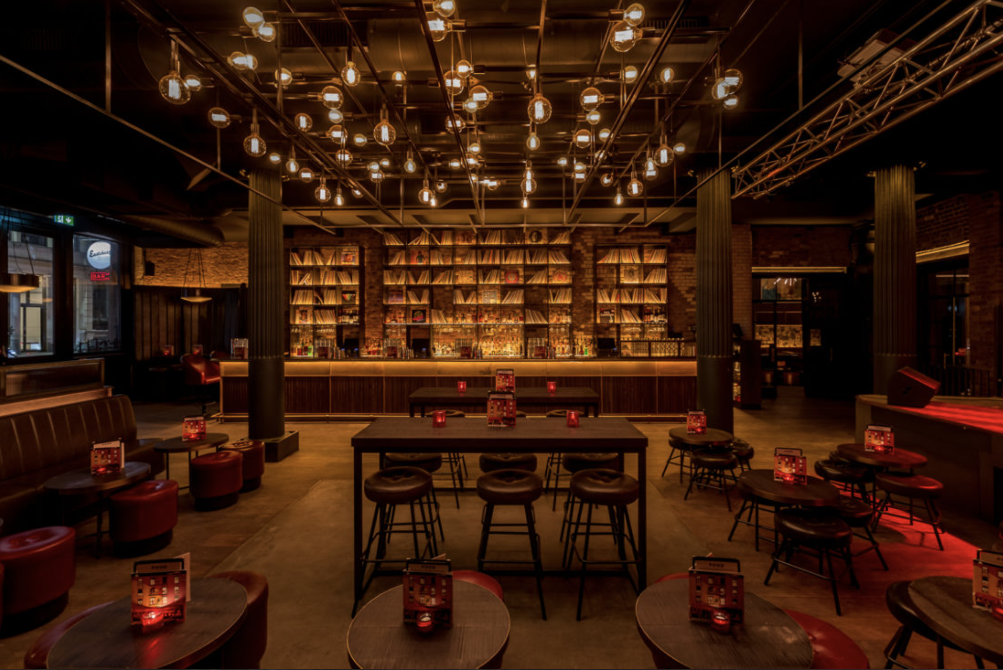Stylish industrial event space at Eastcheap Records, ideal for cocktail receptions and networking.