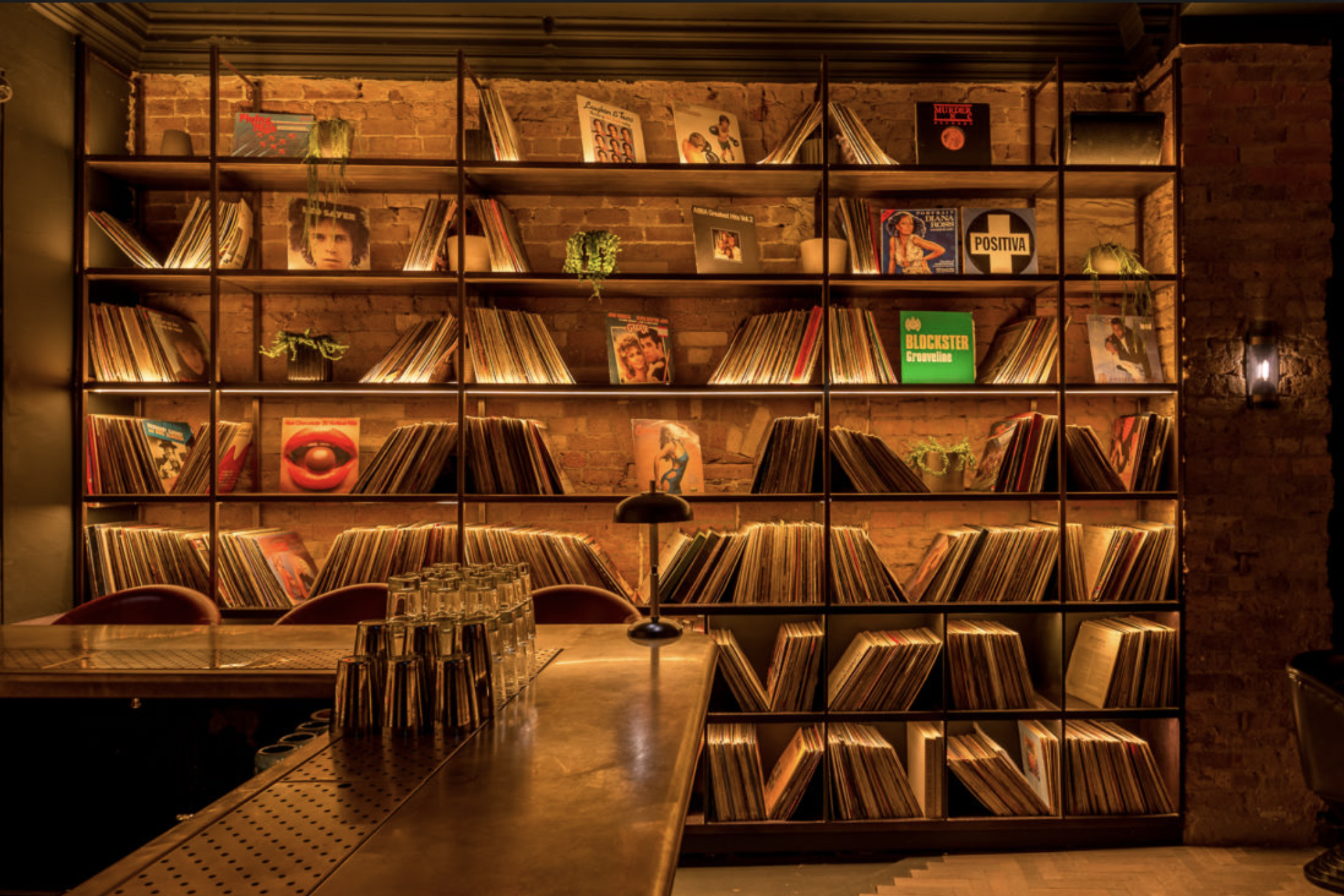 Stylish vinyl record library venue for intimate gatherings and networking events.