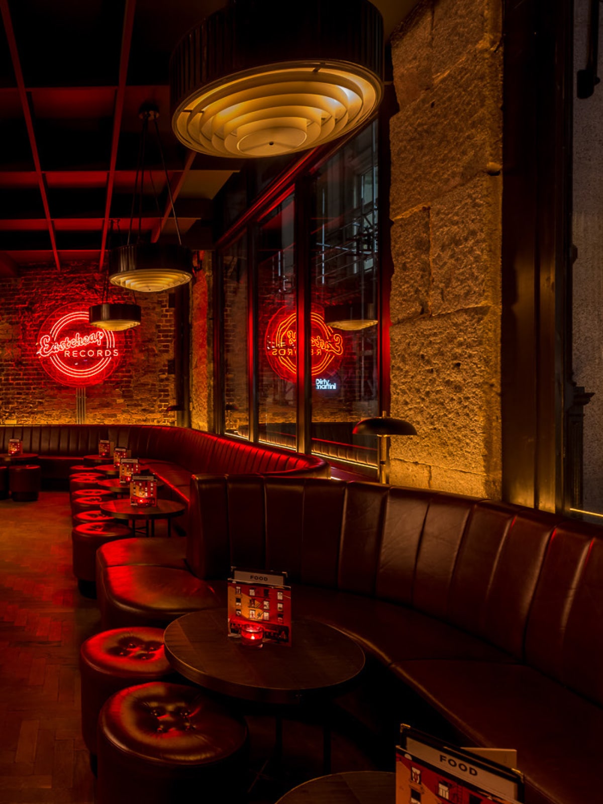 Stylish Eastcheap Records basement venue with retro decor for intimate events.