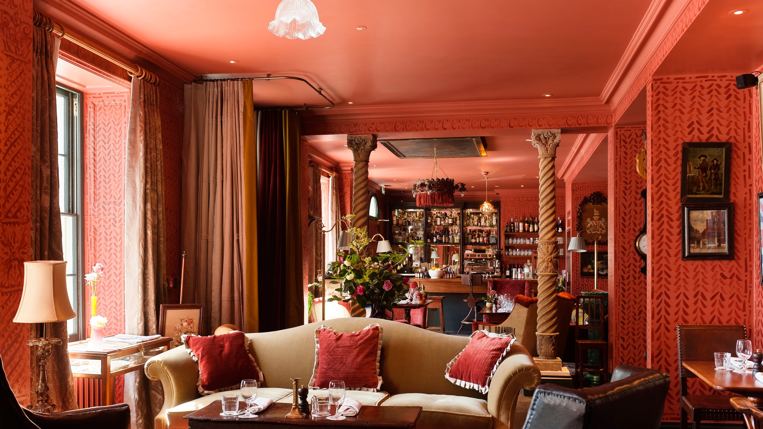 Stylish cocktail lounge with plush furnishings, perfect for events in Clerkenwell.