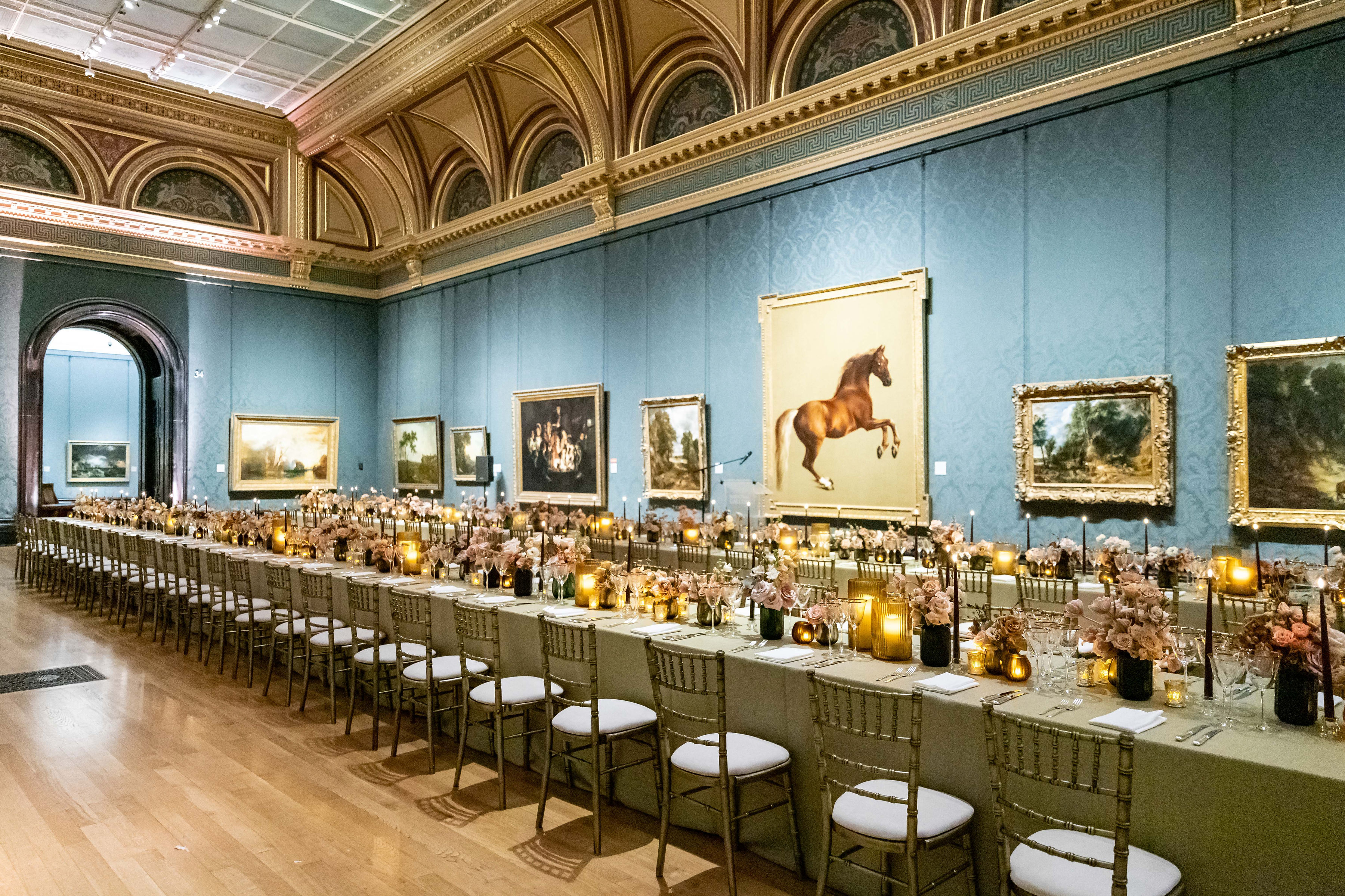 Elegant dining setup in The National Gallery, ideal for gala dinners and corporate events.