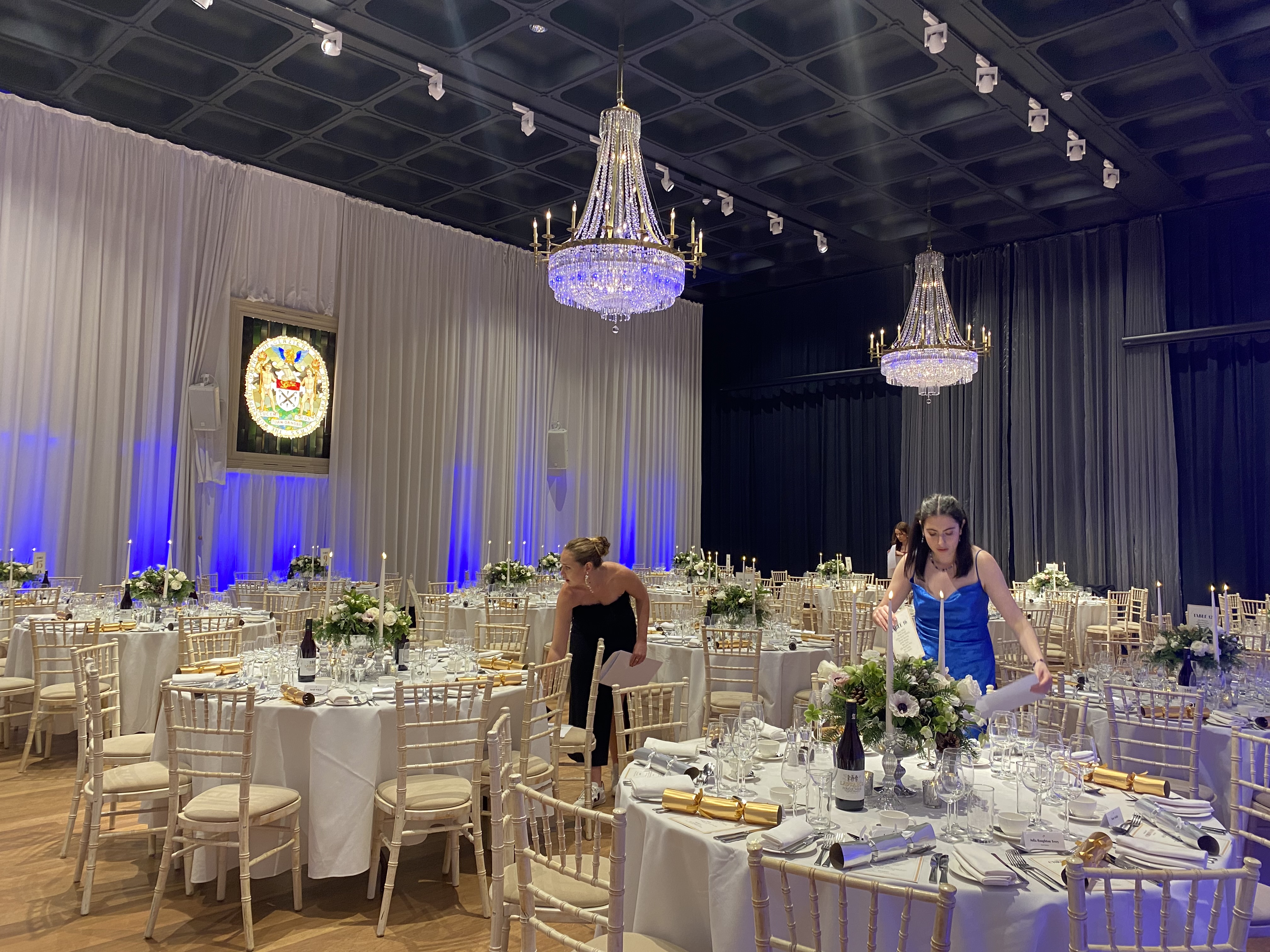 Elegant Banqueting Hall at Glaziers Hall, ready for a stylish upscale wedding reception.
