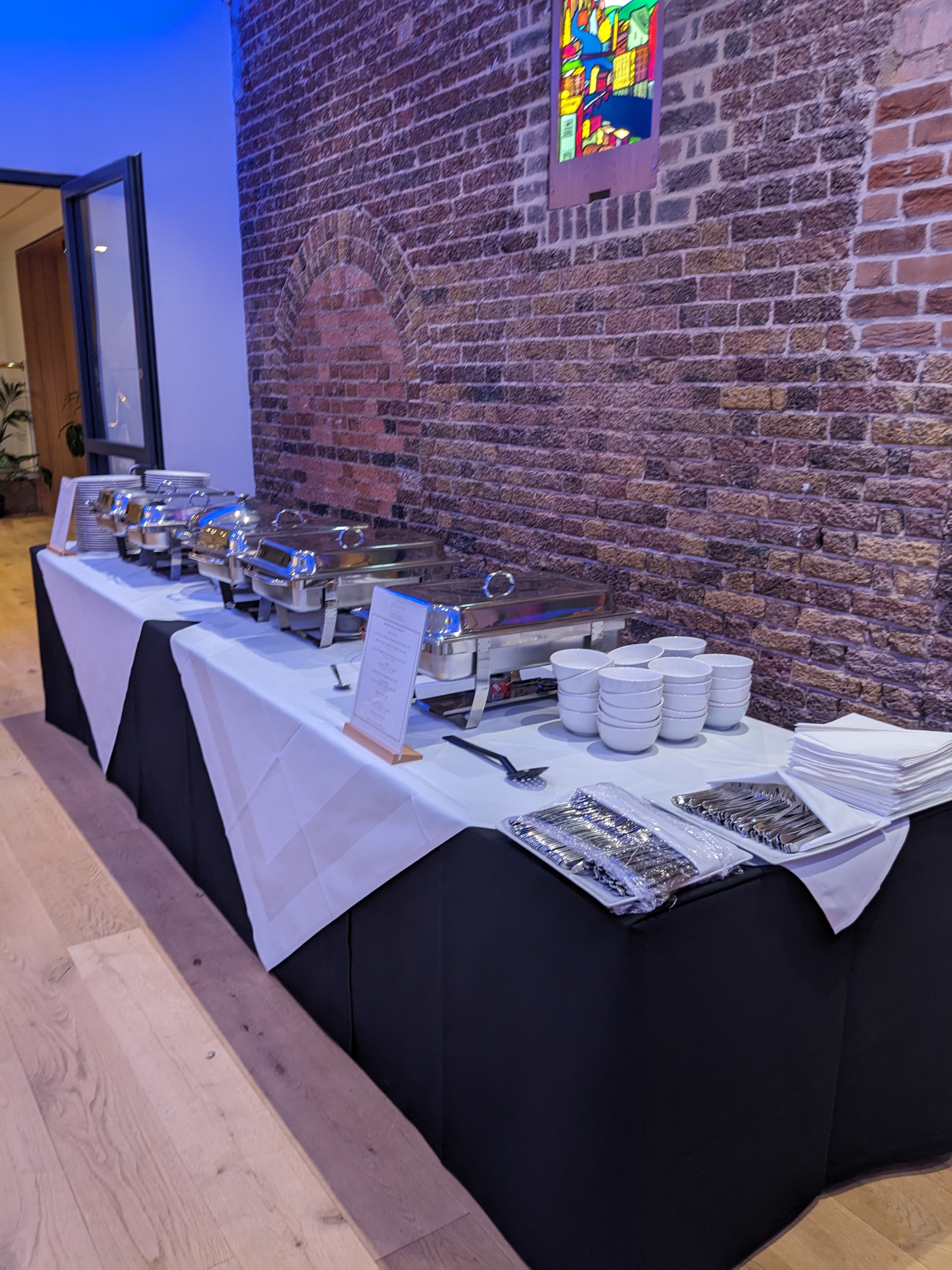 Exclusive venue hire buffet setup at Glaziers Hall with elegant food presentation for events.