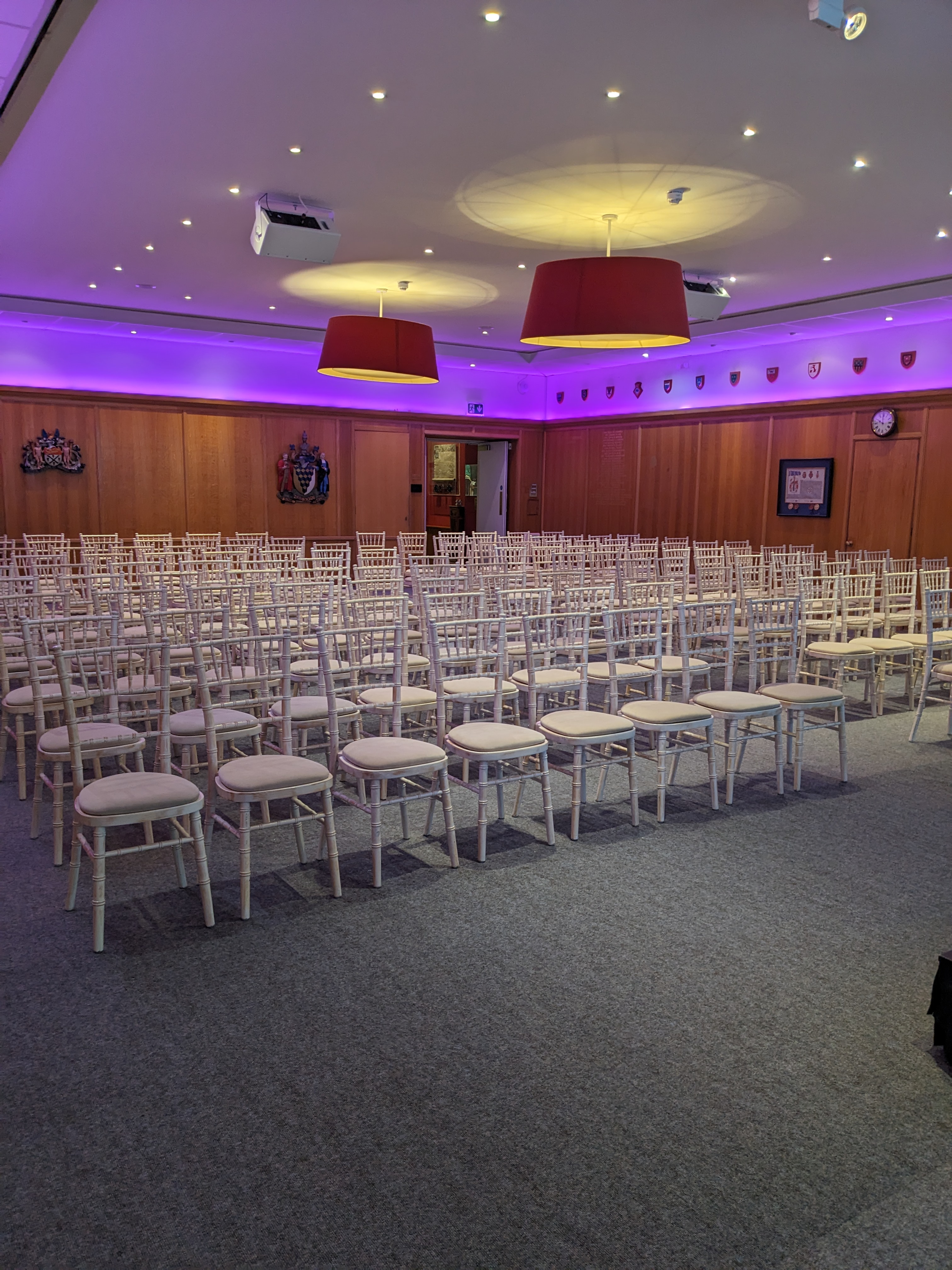 Exclusive Venue Hire at Glaziers Hall: spacious meeting setup with aligned chairs.