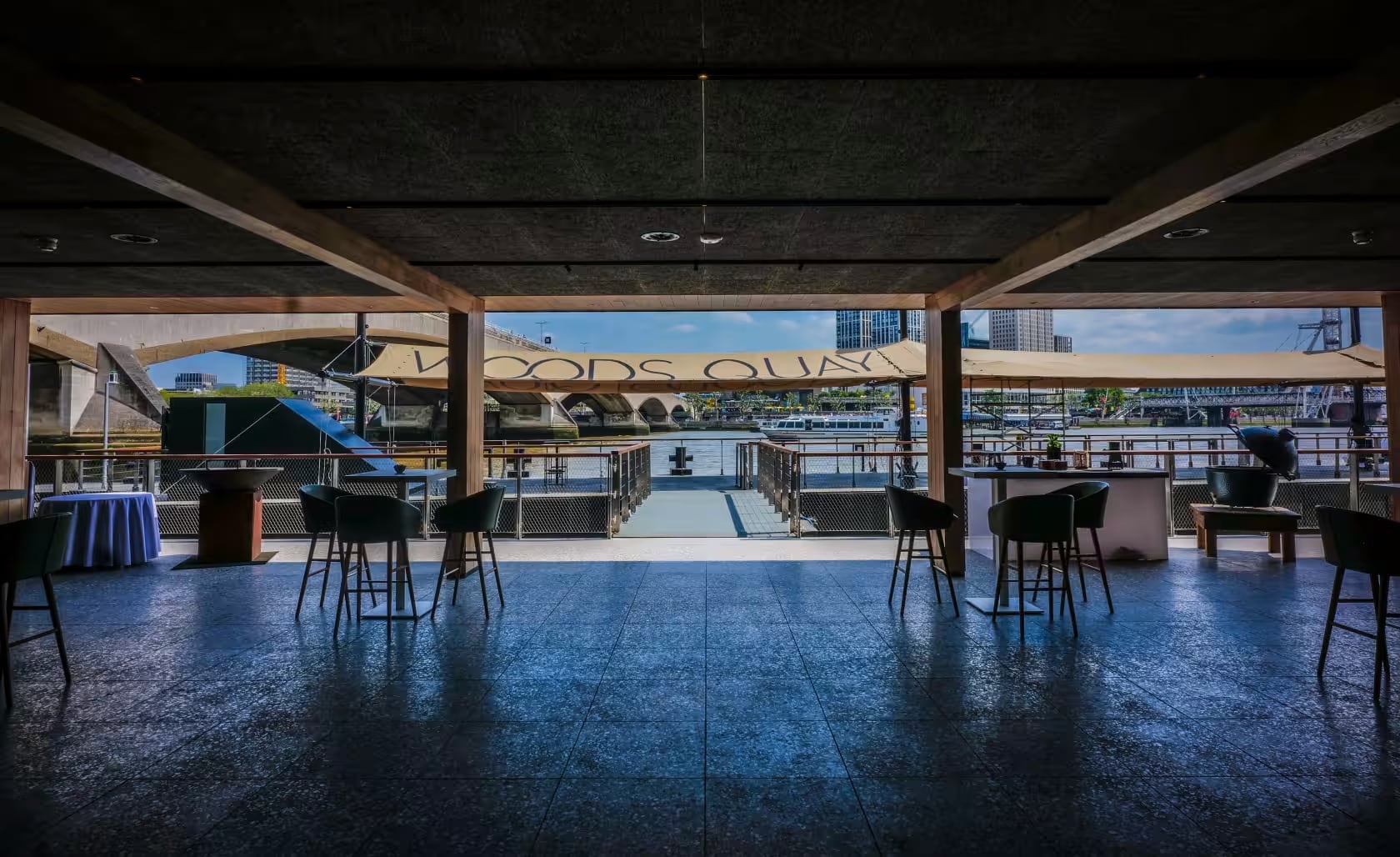 Mooring Pontoon at Woods Quay: modern event space with waterfront views for corporate gatherings.