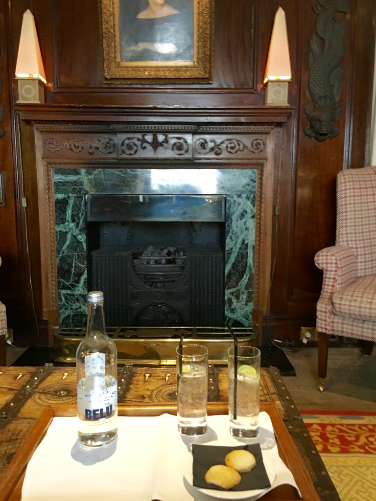 Cozy library meeting space with classic fireplace, ideal for networking events.