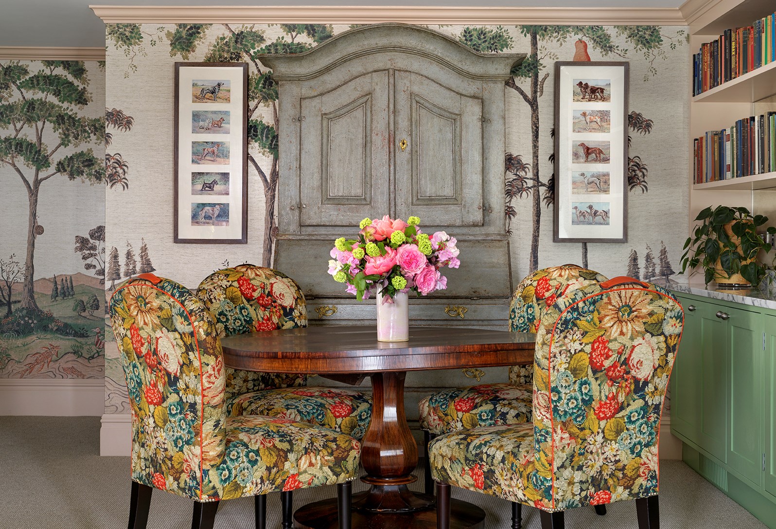 Loft Suite at Covent Garden Hotel with floral chairs for intimate meetings and events.