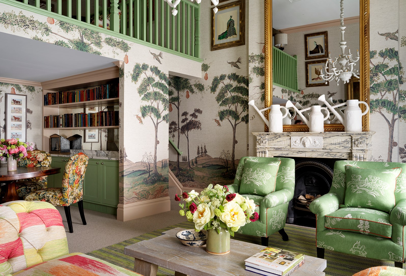 Loft Suite at Covent Garden Hotel, floral wallpaper, ideal for meetings and brainstorming.