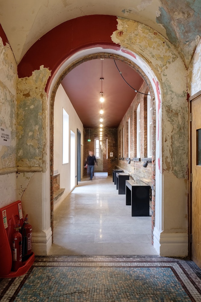 Spacious Battersea Arts Centre studio corridor, perfect for networking events and conferences.