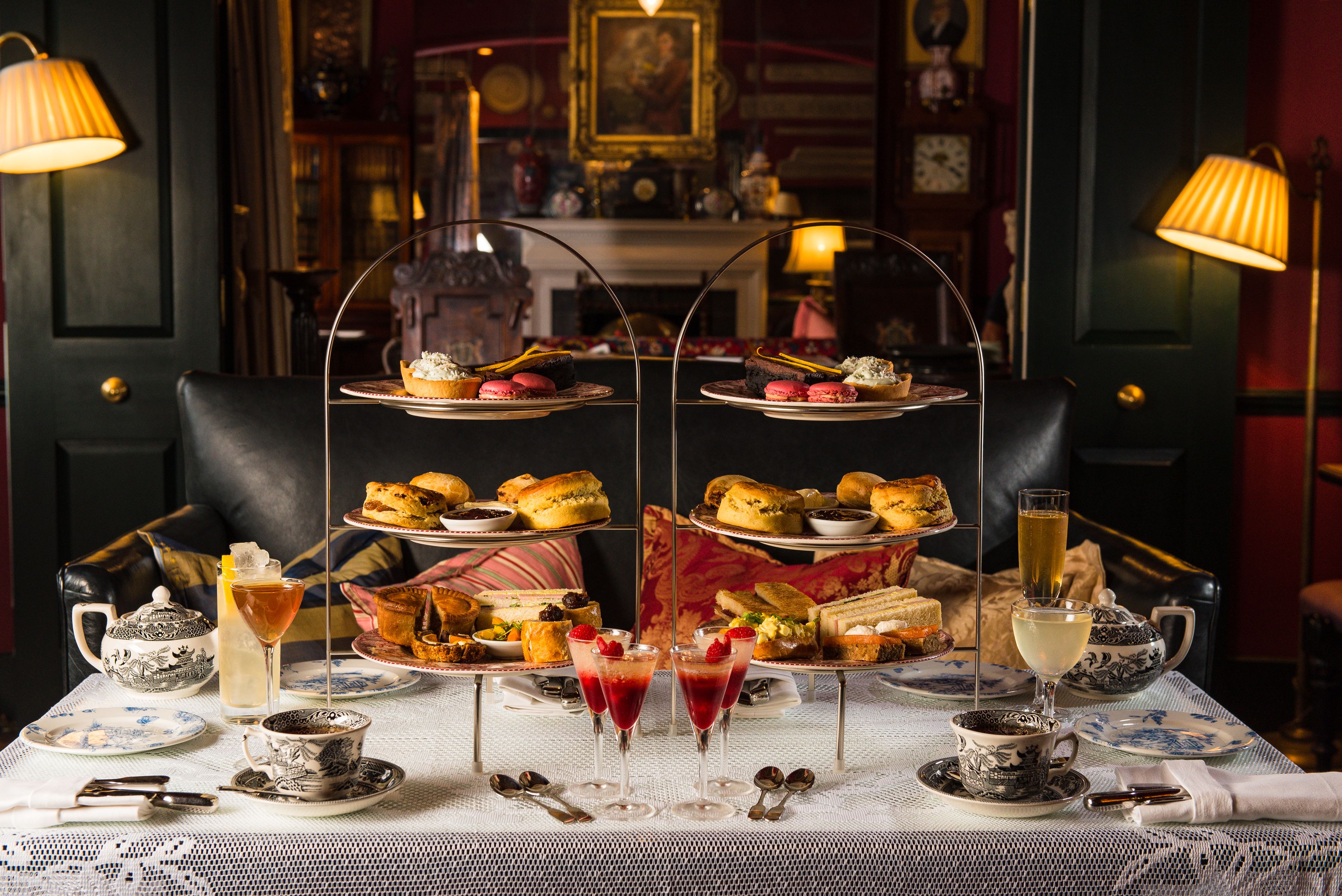 Elegant afternoon tea setup at The Zetter Marylebone with tiered pastries and scones.