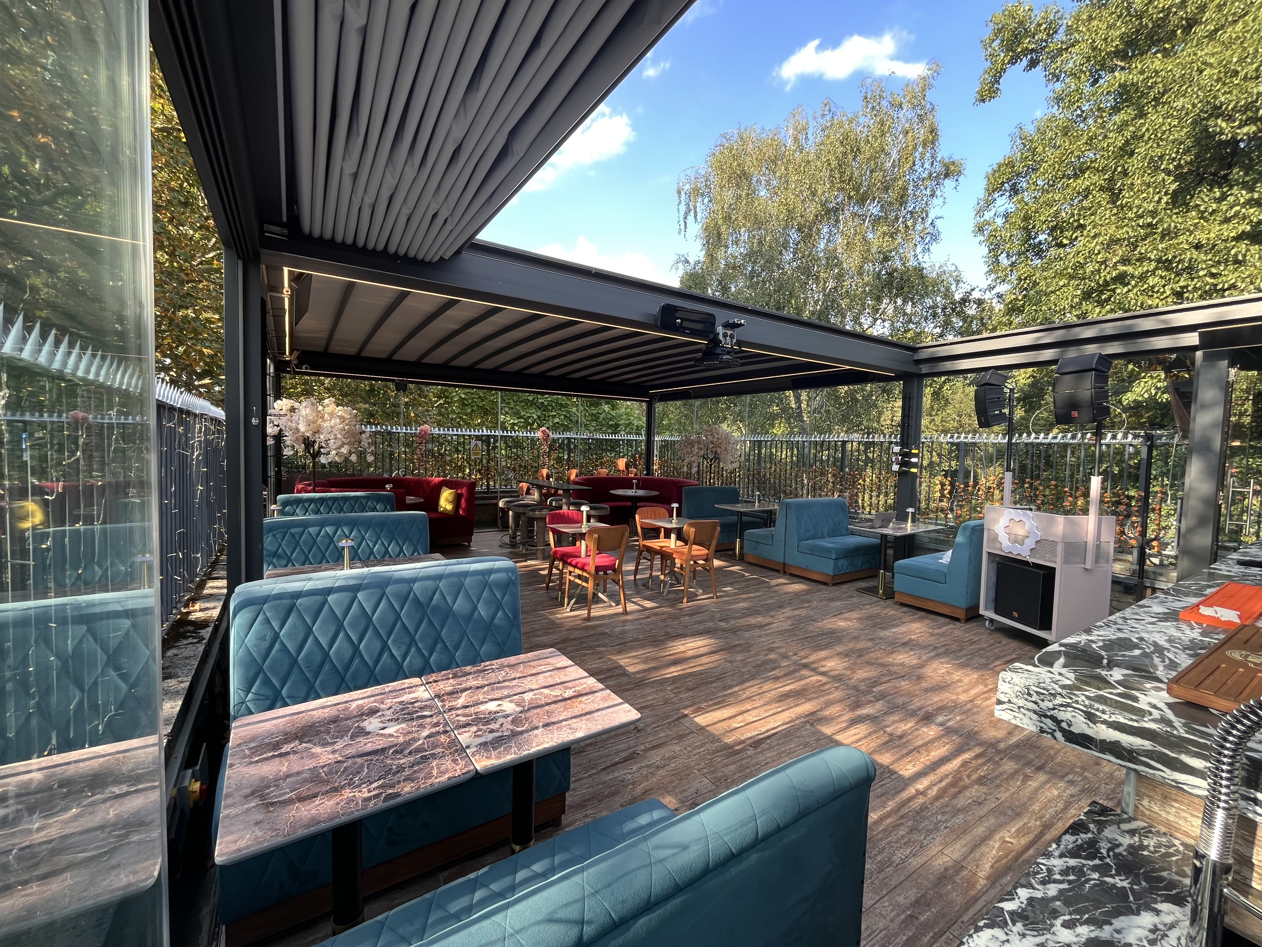 Roof terrace in The Solo, modern seating, perfect for events and gatherings.