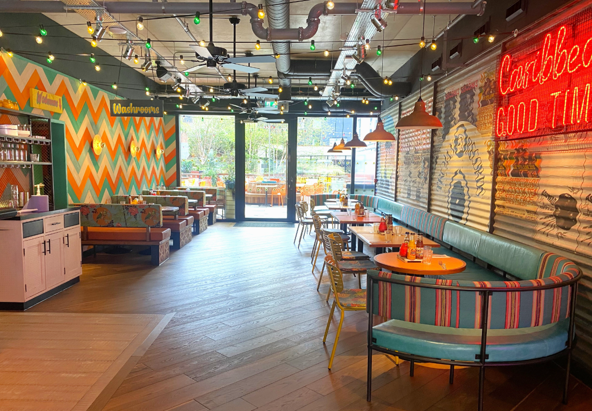 Lounge in Turtle Bay Hammersmith, vibrant meeting space for networking events and gatherings.
