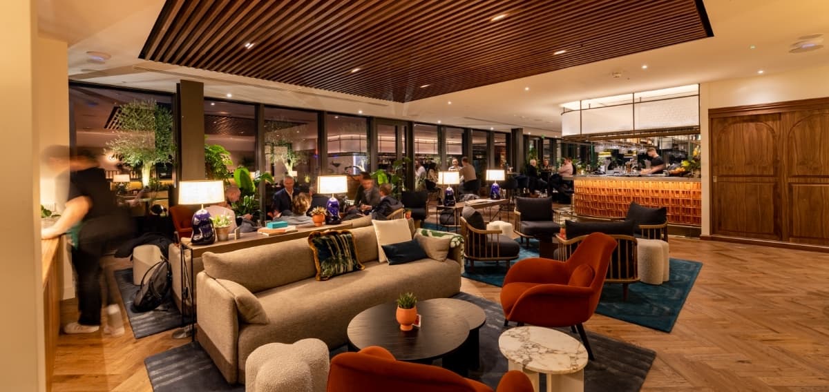 Sophisticated hotel rooftop terrace for corporate networking and cocktail events.