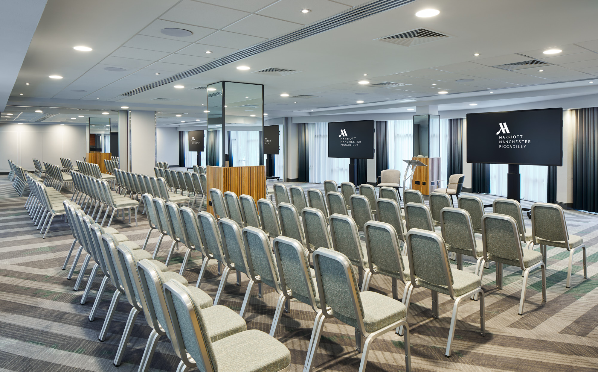 Modern conference room in Manchester Marriott, ideal for corporate events and presentations.